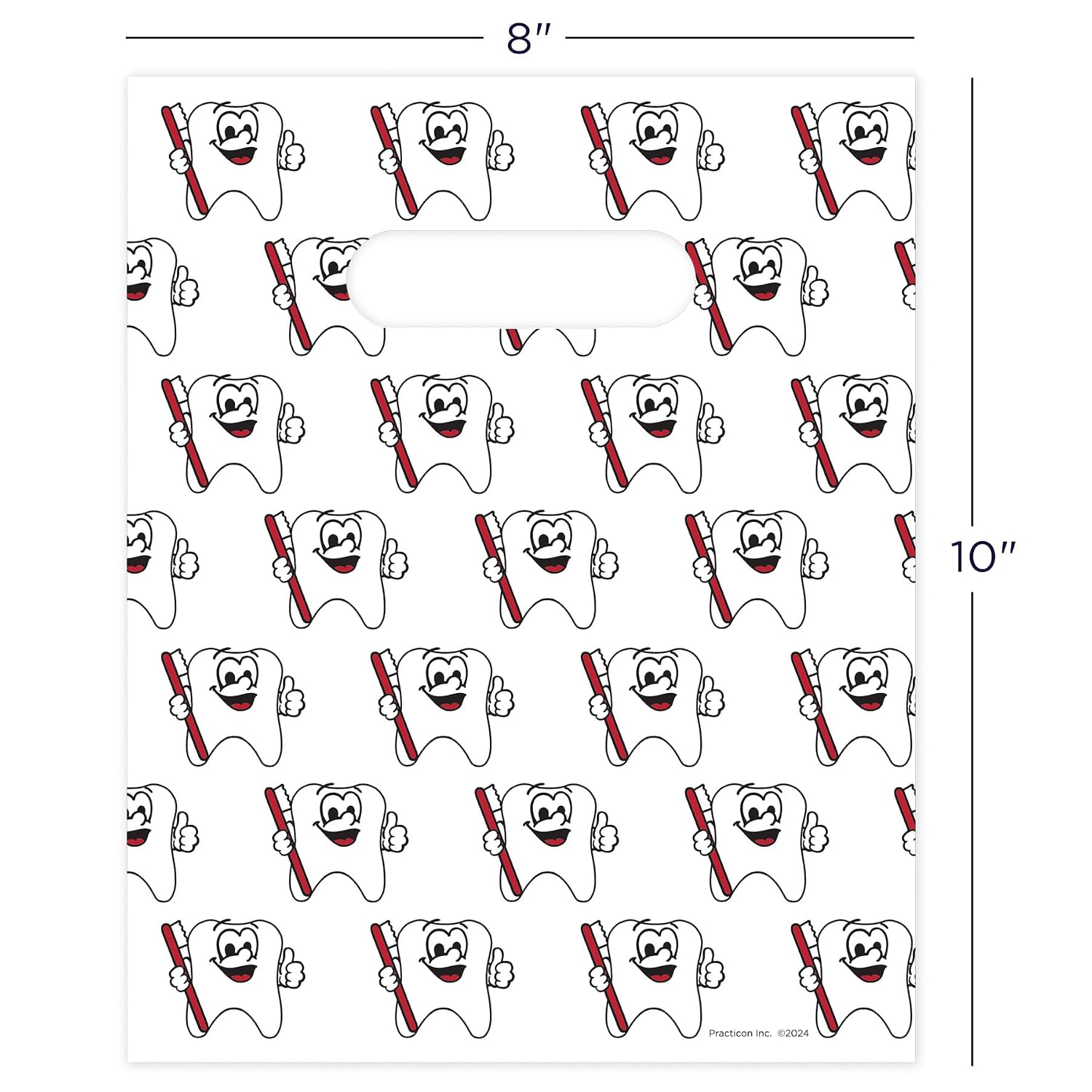 Tootie Tooth Scatter Print Dental Giveaway Bags, 8" x 10", 100 Pack