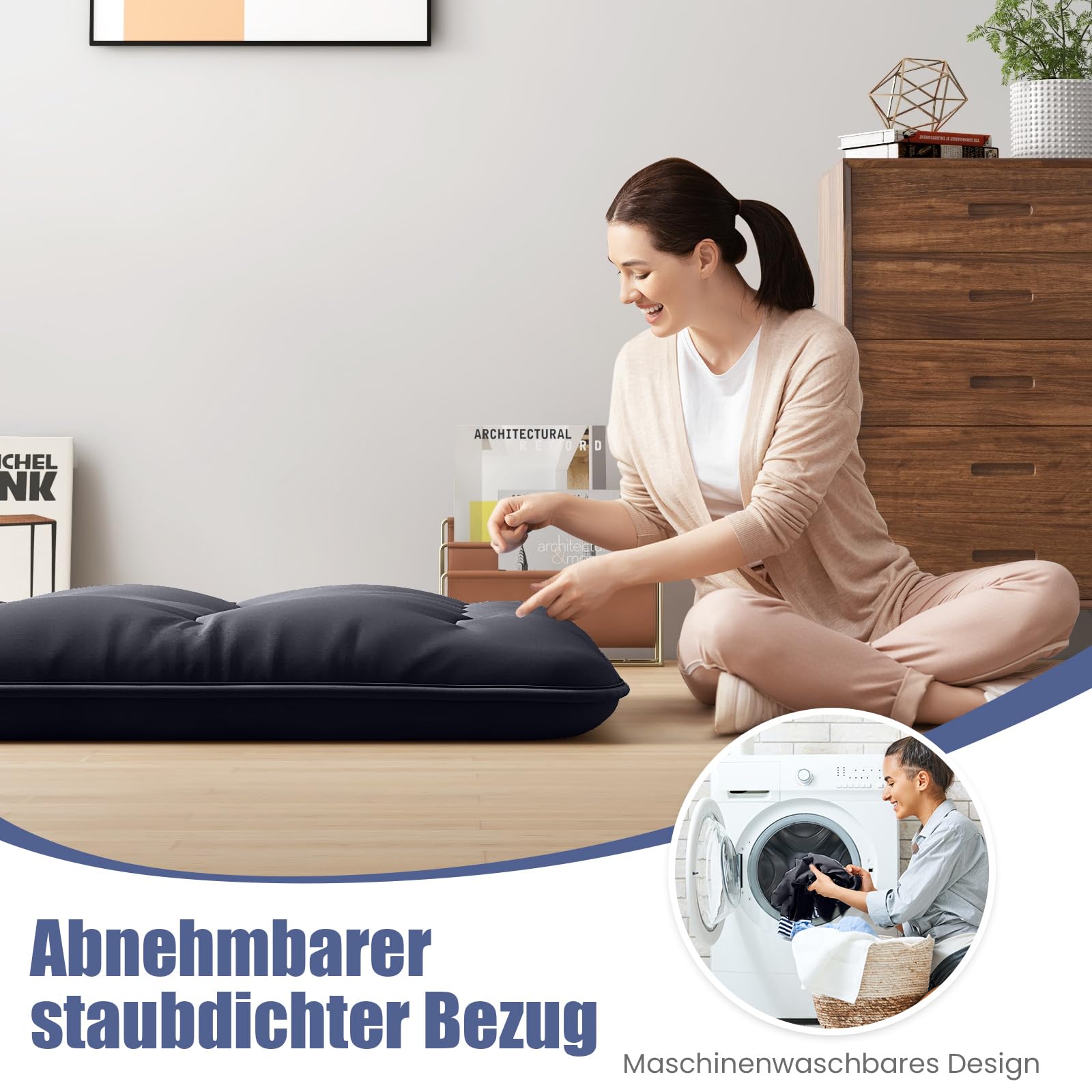 GIANTEX Japanische Futon Matratze 90x200 cm, Bodenmatratze 10cm Dicke, Tatami Matte Futonmatratze Faltbar & Tragbar, Klappmatratze Faltmatratze für Tatami, Rollmatratze mit Abnehmbarer Bezug