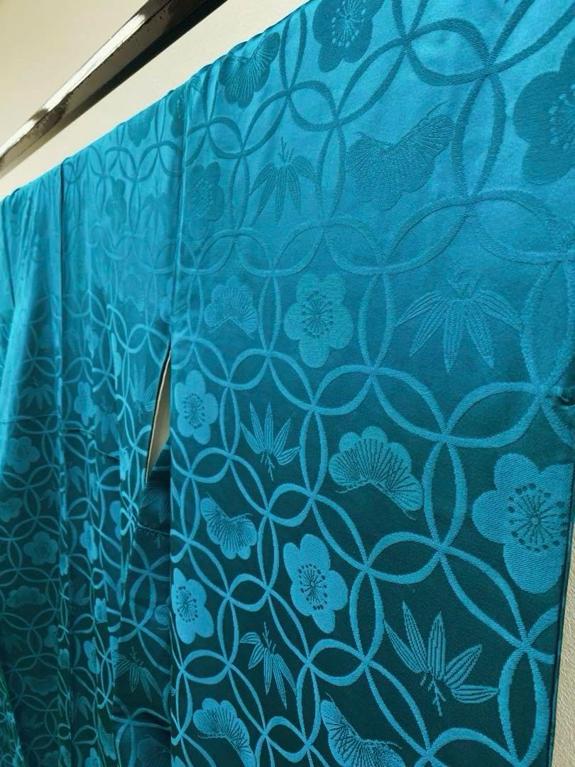 無地振袖 紋意匠 シンプル 青緑系 身丈162cm 撥水加工済み 無地振袖 紋意匠 シンプル 青緑系 身丈162cm 撥水加工済み