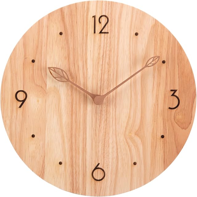 VIVILINEN 12inch Wall Clock Silent Solid Frameless Wood Wall Clock Round Non-ticking Vintage Easy to Read for Living Room Bedroom Home Decor Office
