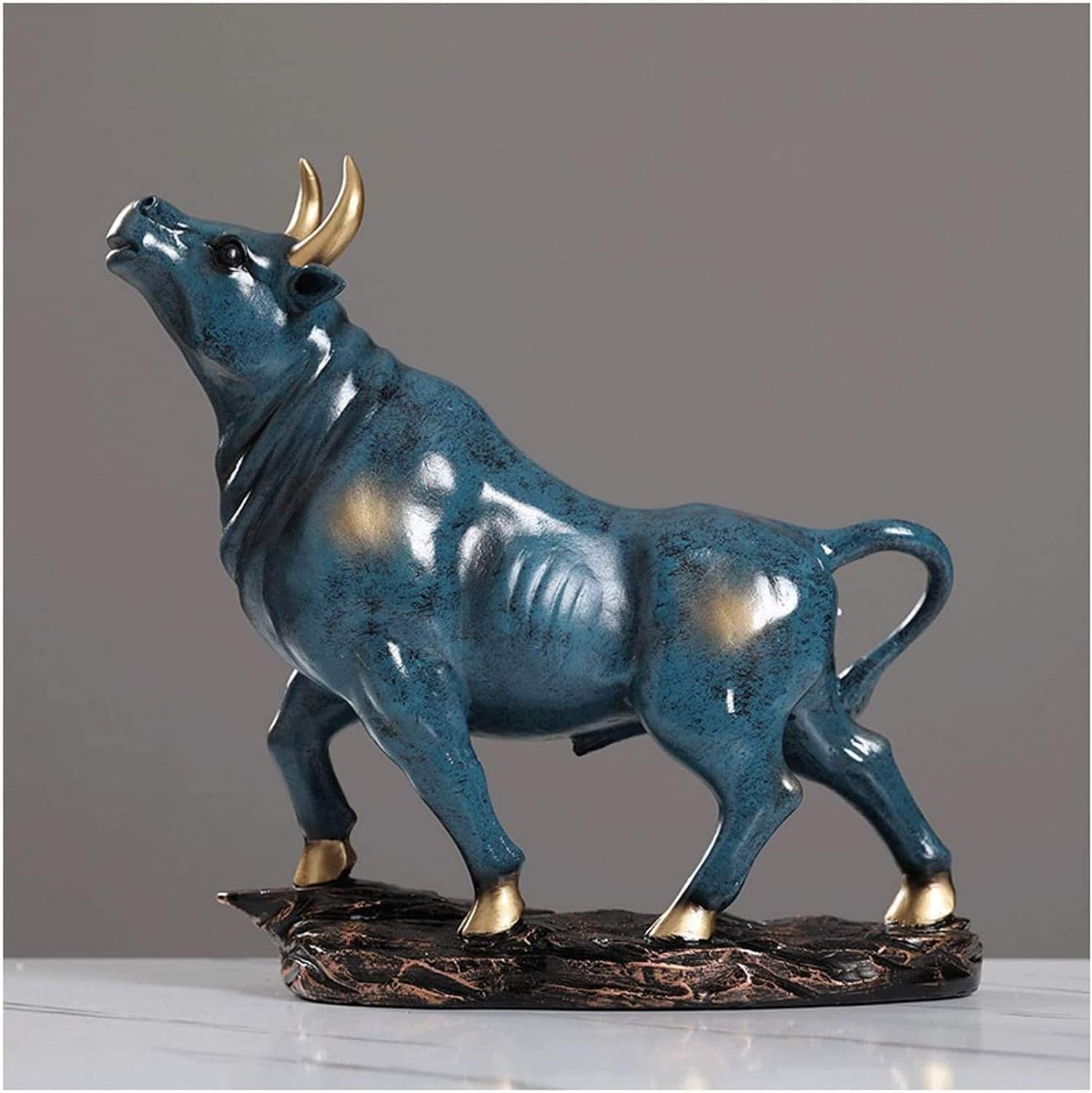 DFrywdgSEY Animal statue, Statue Model Modern Silver Blue Bull Out Cattle Sculpture Creative Resin Ox Figurine Fashion Home Decor Furnishing