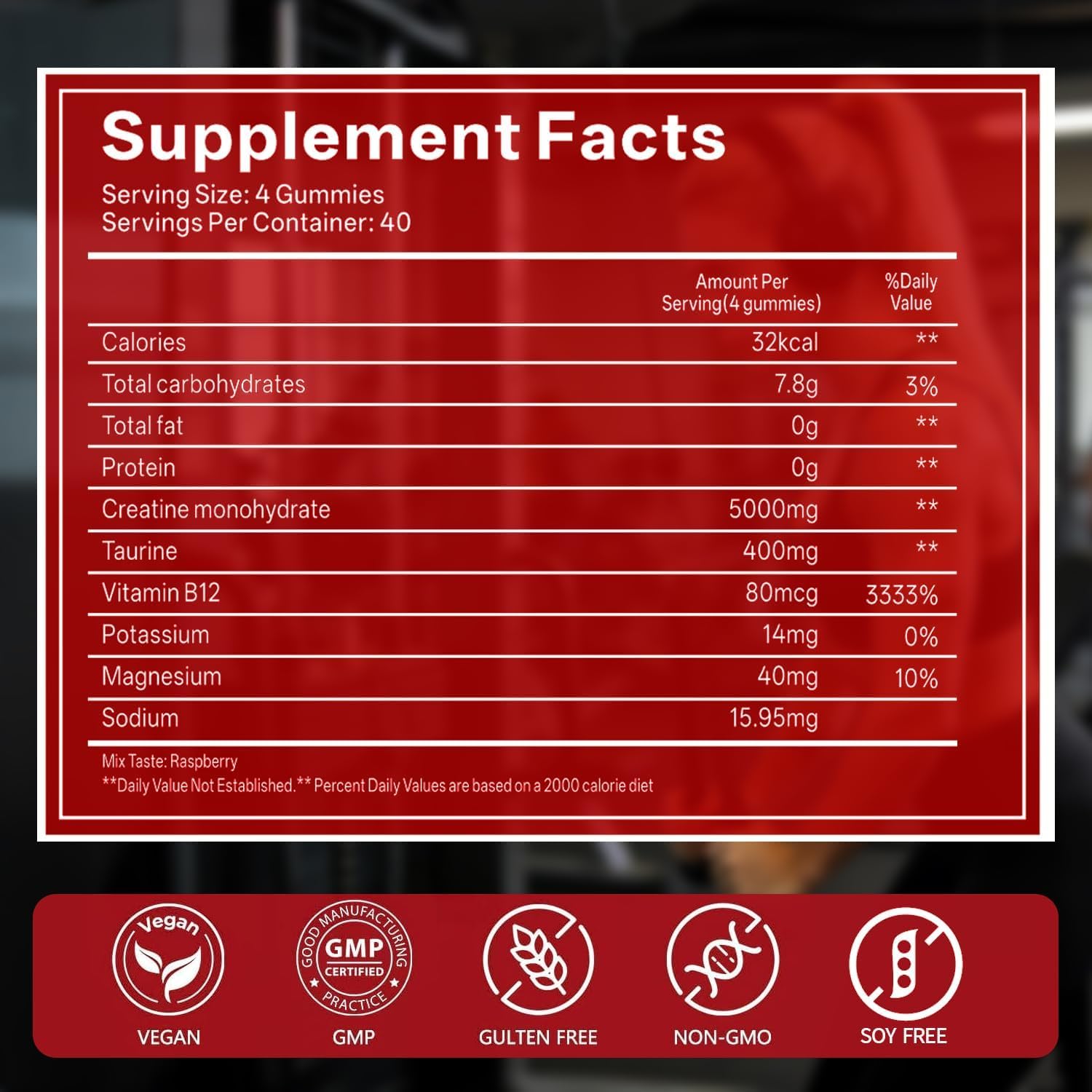 Creatine Monohydrate Gummies 5000mg,Raspberry,Medium — Amazon image 11