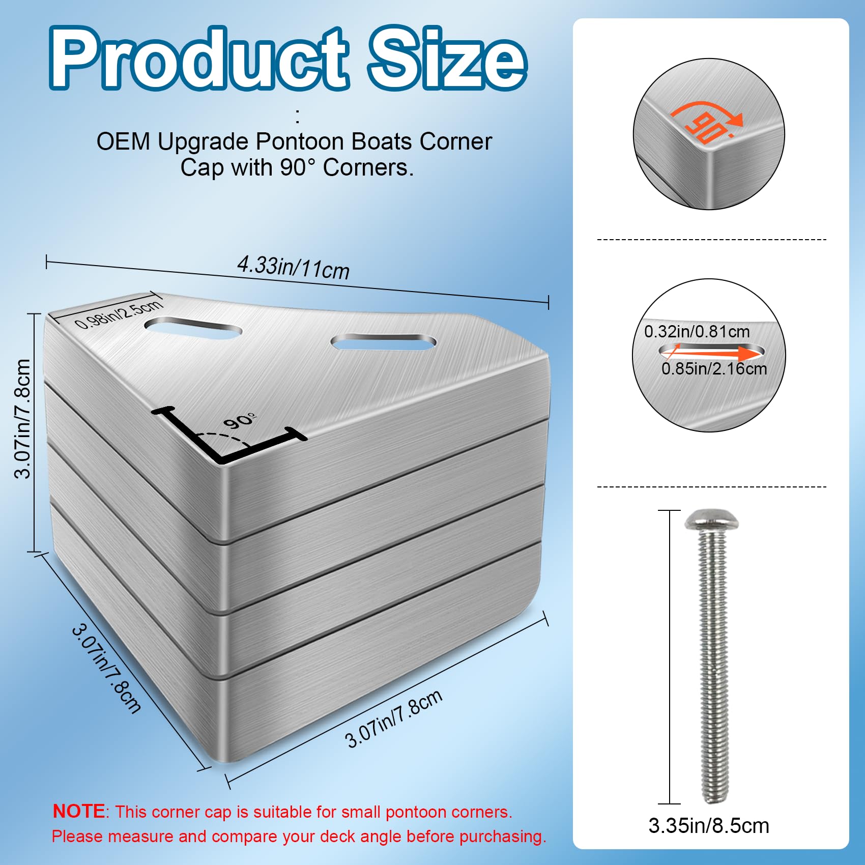 Upgraded Pontoon Boat Corner Caps for Pontoon Boat Deck Corner Protection, Stainless Steel Pontoon Corner Caps are Available for 90° Right Angles and Rounded Corners, 3.07X3.07X3.07 In, 2 Pack