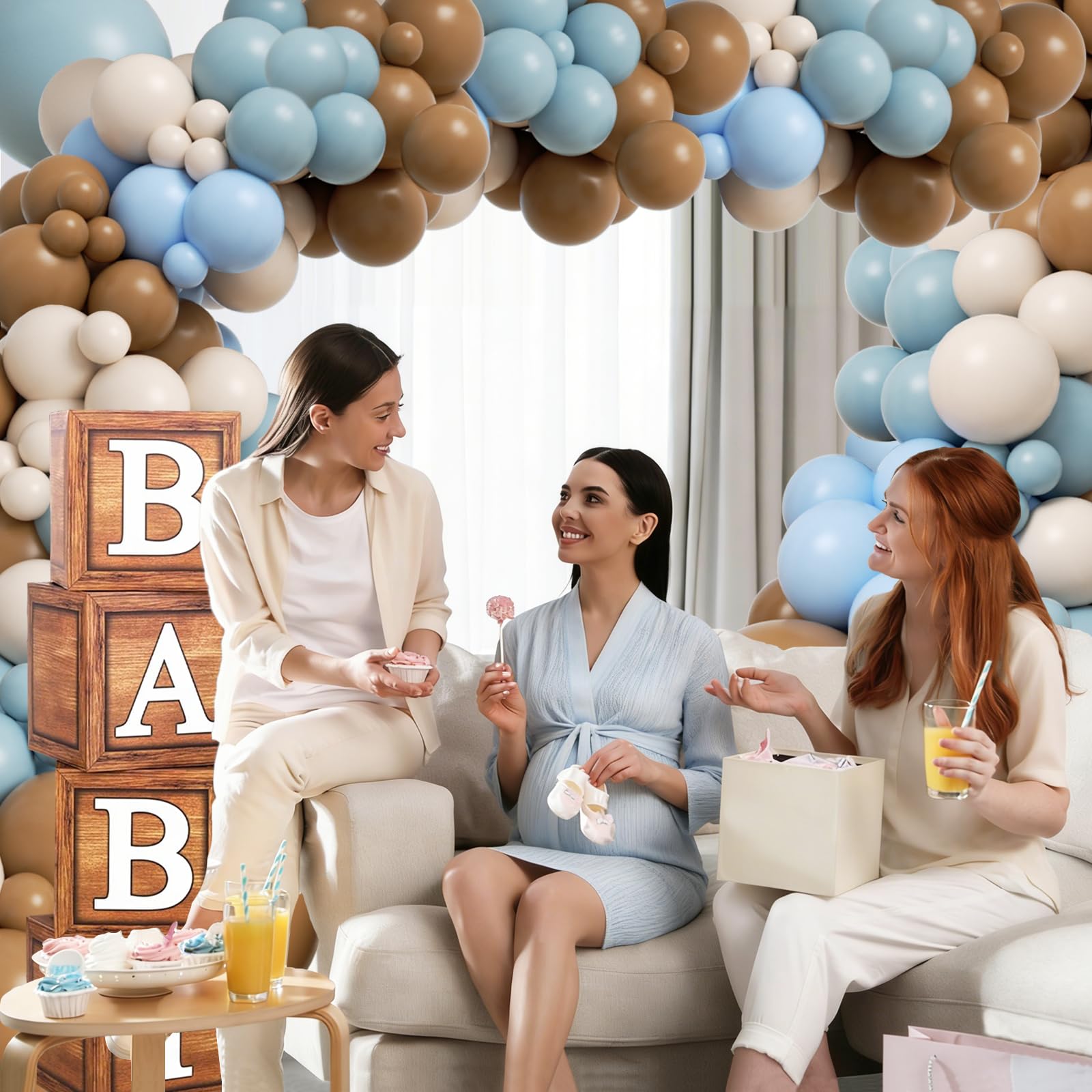 Blue Bear Decorazioni per baby shower, kit per arco a palloncino blu e marrone con venature del legno scatole per bambini per feste di orso, baby shower, rivelazione di genere, decorazioni per feste