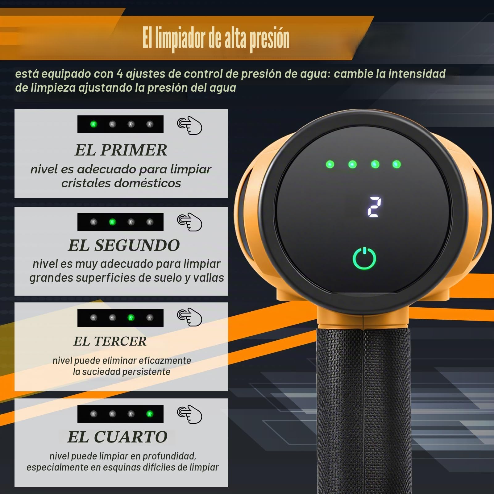 Hidrolimpiadora inalámbrica, 21V 200 Bar, portátil, con 2 baterías, Boquilla multifunción 6 en 1, Manguera de 5 m, depósito con Filtro, para Coche y Patio