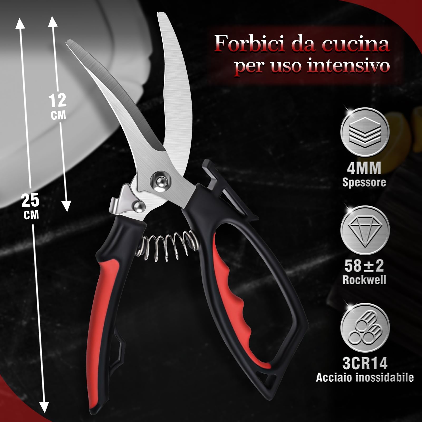 Cozxra Forbici da cucina professionali, forbici per pollame affilate in acciaio inossidabile, multiuso trinciapollo con chiusura di sicurezza e meccanismo a molla, per Osso di Pollo, Carne, Verdura