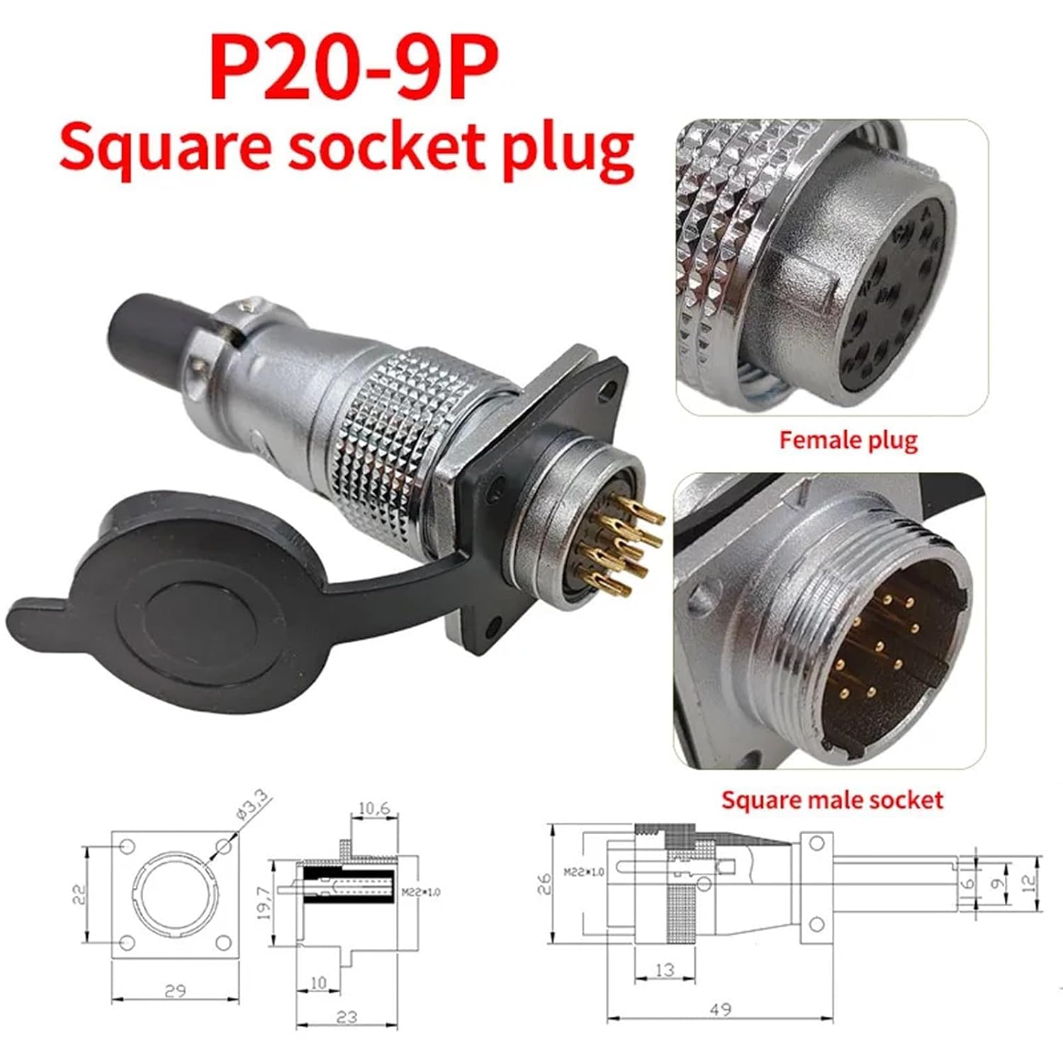 PLS20Pin Male Female Connector 2/3/4/5/6/7/8/9/10/12Pin Opening Diameter 20mm WS20 TP20 1Pcs(P20-9P Male Female)