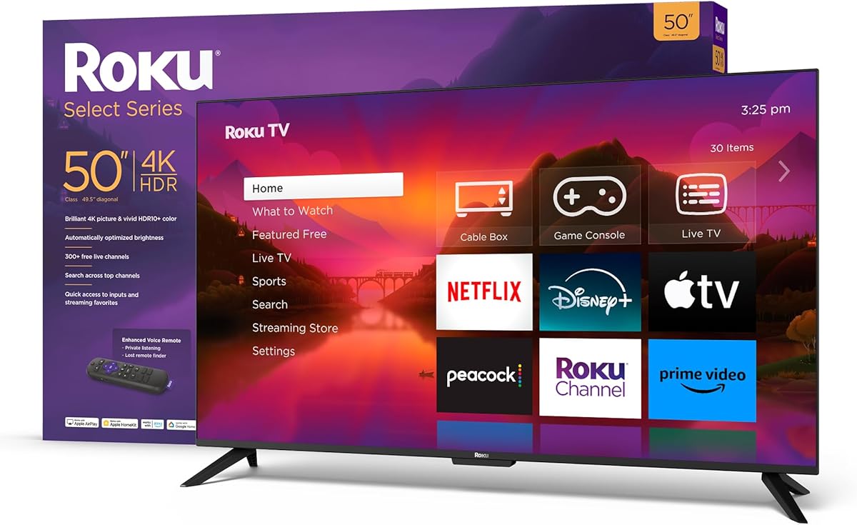 Roku Smart TV – 50-Inch Select Series 4K HDR RokuTV with Roku Enhanced Voice Remote, Brilliant 4K Picture, Automatic Brightness, & Seamless Streaming – Live Local News, Sports, Family Entertainment : Electronics