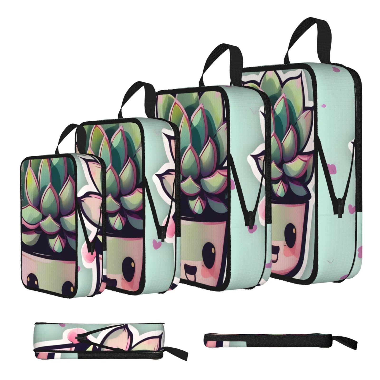 Sxzvvbn Black Smiling Succulents Compression Packing Cubes 4 Piece Set