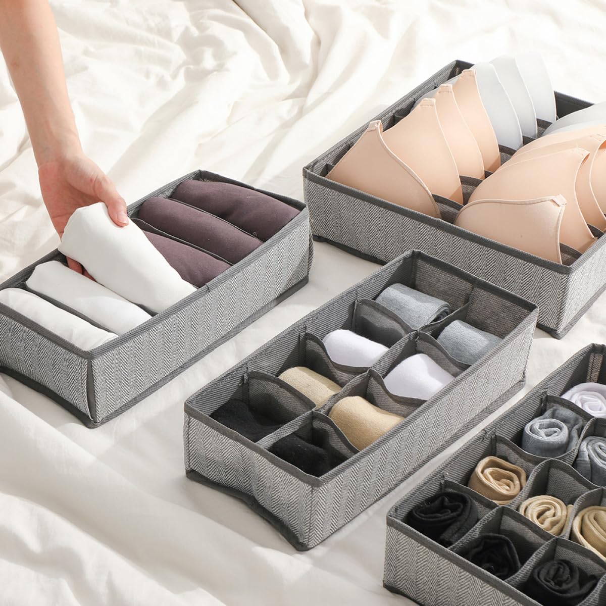 Alipis 4 Stück Teiliges Faltbares Aufbewahrungsbox Stoff Organizer für Unterwäsche Bhs Socken mit Robustem Reißfestem Oxford material Platzsparend und Vielseitig für Schubladen und