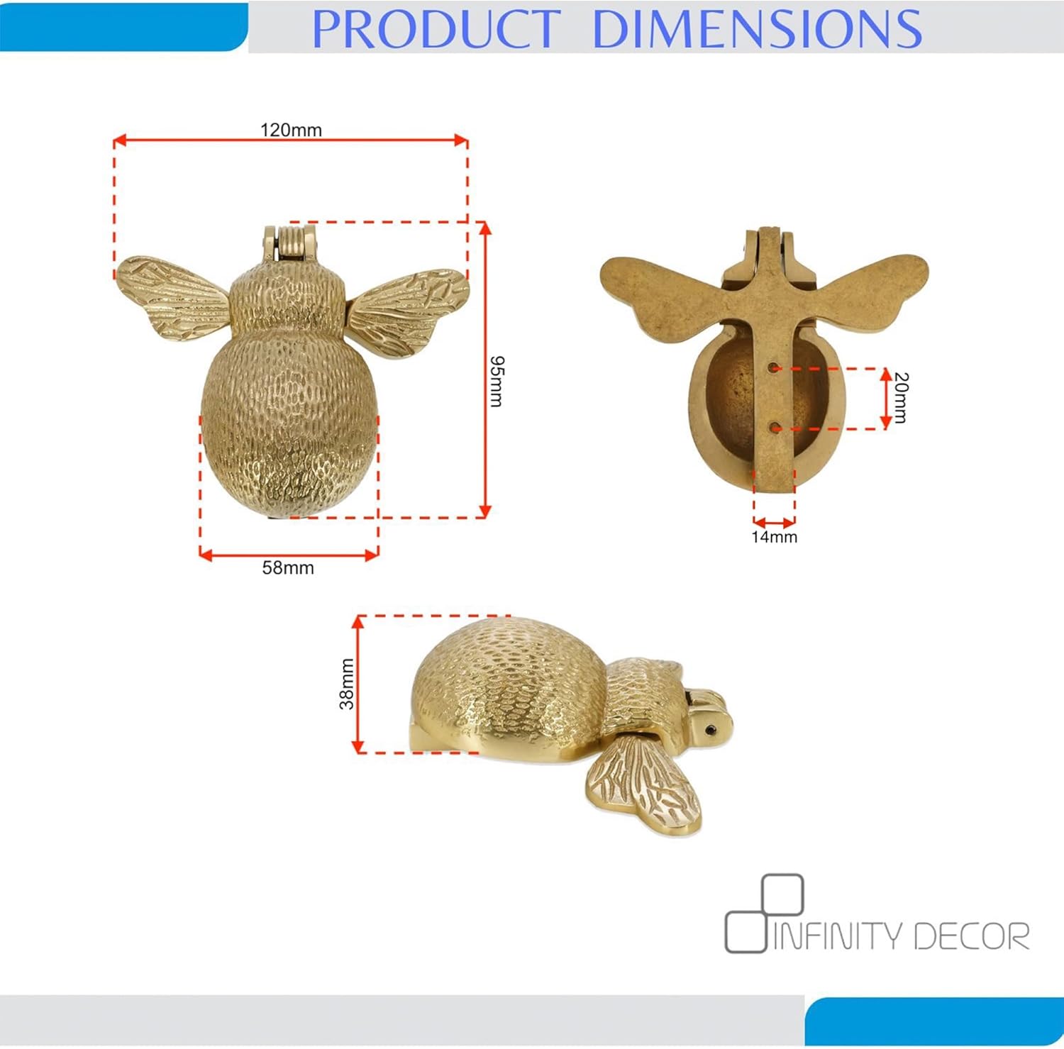 Infinity Decor Polished Brass Bumble Bee Door Knocker - High Quality Solid Brass Knocker for Front Entrance Doors