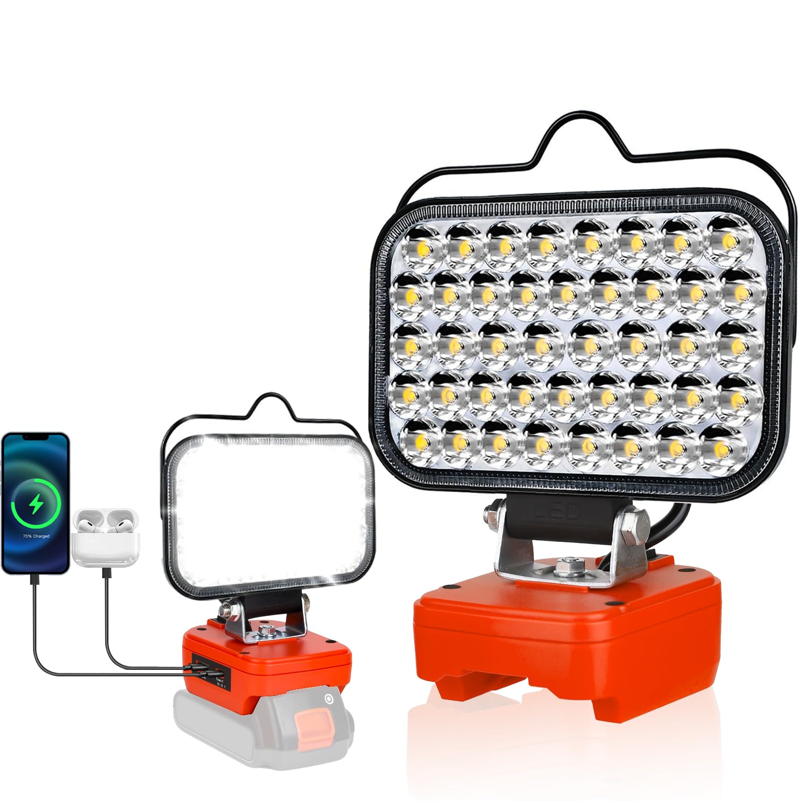 Cordless Work Light for Black+Decker 20V Battery, Portable LED Spotlight with USB &amp; Type-C Port, 80W 8000LM Compact Lighting for Emergencies, Camping, Workshop (No Battery)