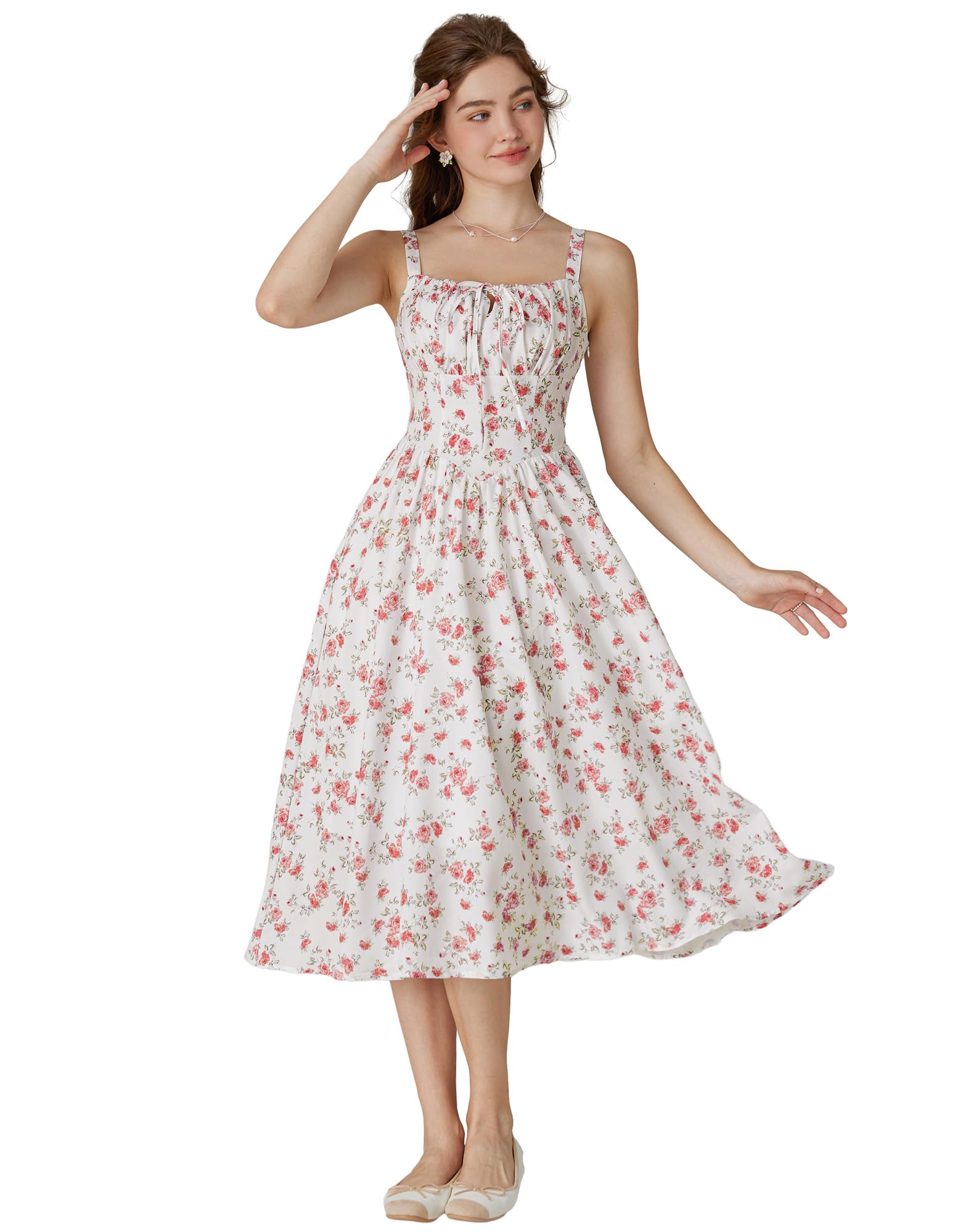 SCARLET DARKNESS Vestido Floral Victoriano con corsé y Tirantes Finos Medievales para Mujer