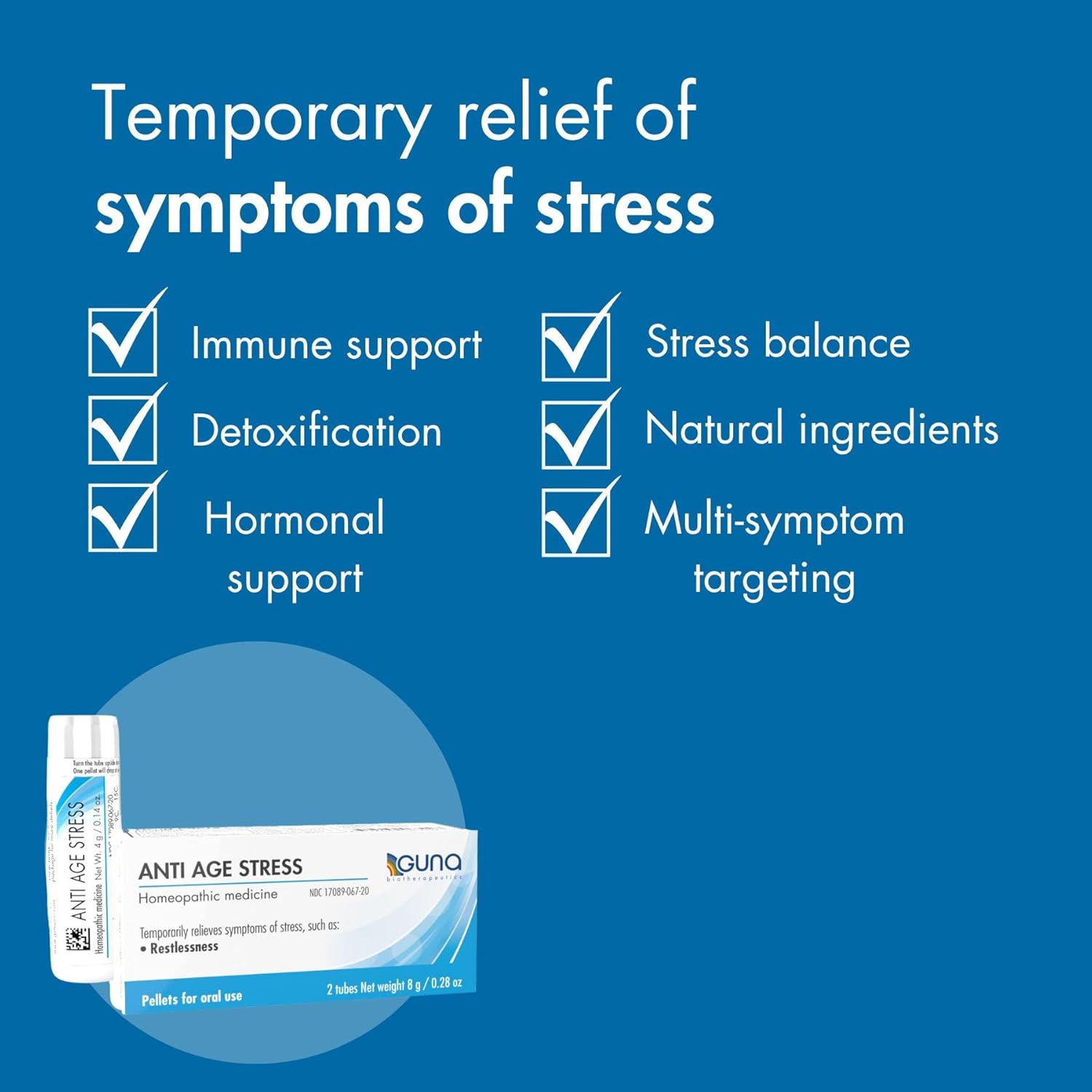 Guna Anti Age Stress Natural Homeopathic Remedy for theTemporary Relief of Symptoms of Stress, Such as restlessness. - 2 Tubes