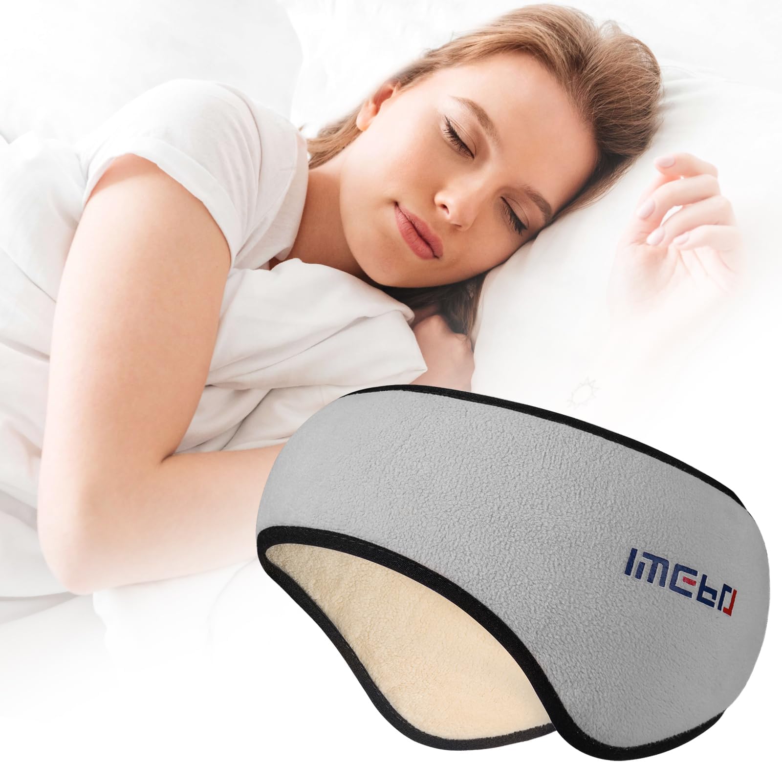 Sleep Mask with Adjustable Heads, Earmuffs for Sleep, Ear Warmers for Men & Women, 2 in 1 Ear Mask and Eye Cover, Comfortable & Soft for Side Sleepers (Grey)