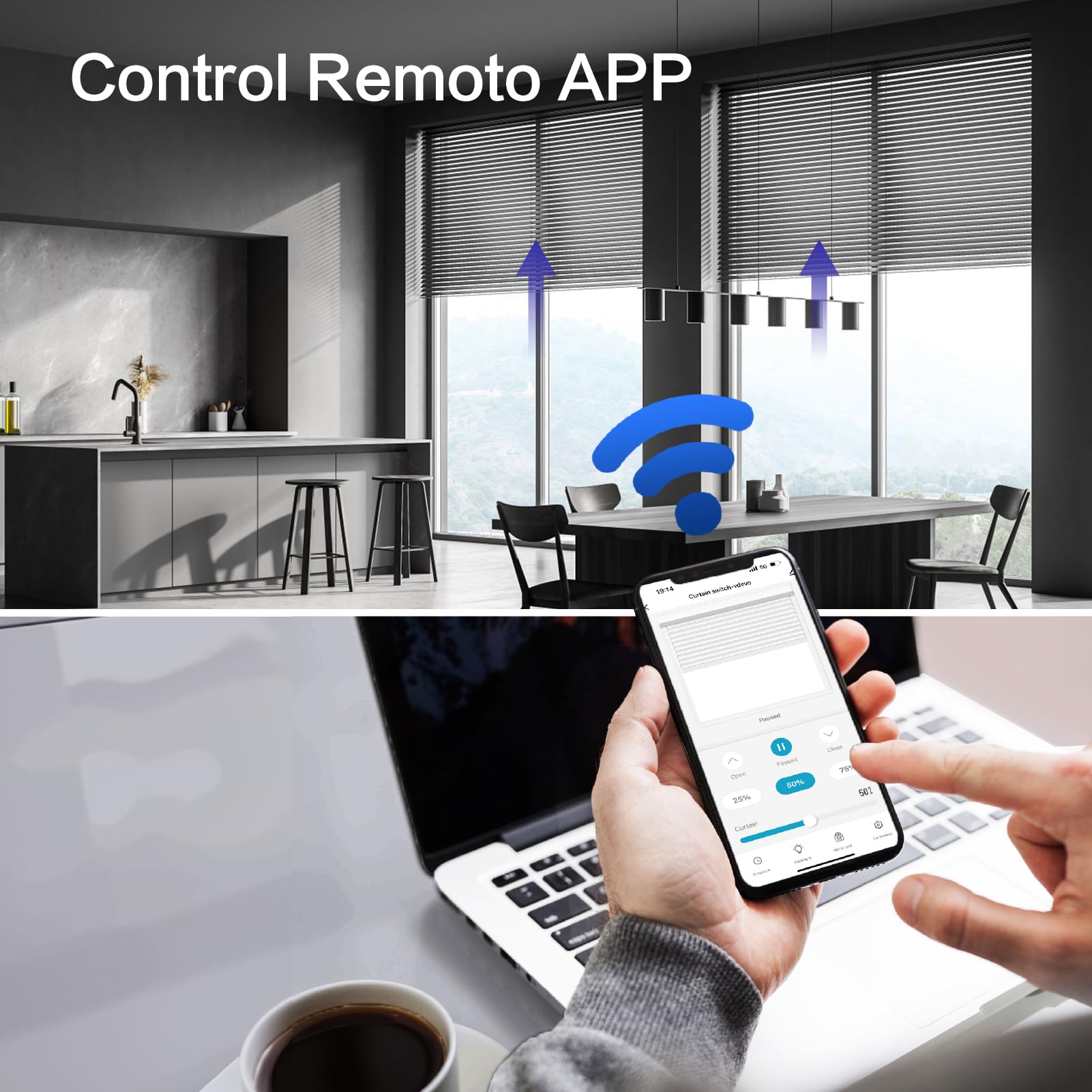 Interruptores Persiana Wifi Porcentual con Pantalla LCD, Interruptor Persiana Inteligente Compatible con Alexa y Google Assistant 80x80mm, Se Requiere Cable Neutro
