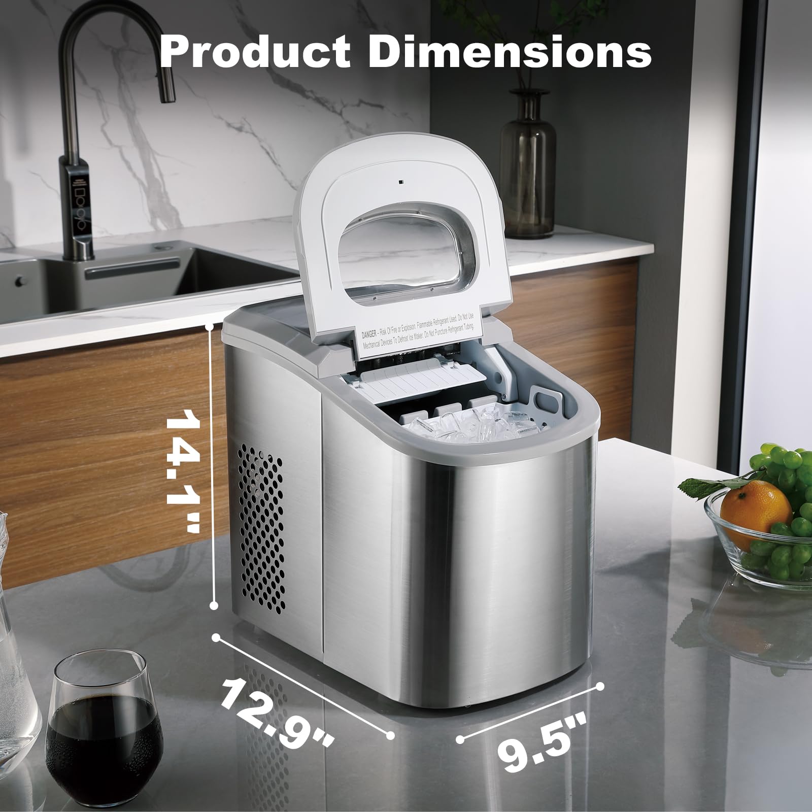 Countertop Ice Maker Nugget Pebble Ice Maker Machine Portable Chewable Compact Mini Ice Chip Maker Nugget Machine Produce 26lbs Per Day Bullet Soft Ice Cube Fruit Juice Ice, Silver Smeta on Fridge.com - View 2