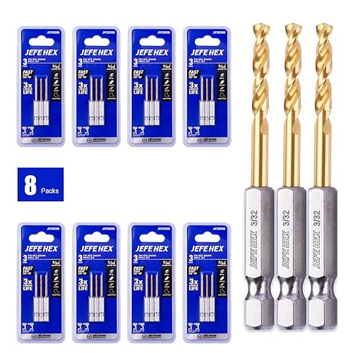 JEFE HEX 24 Pz 332" (Paquete de 3, 8 Paquetes, Total 24) Broca de Vástago Hexagonal, Broca de Titanio con Giro, Punta Dividida de 135 Grados para