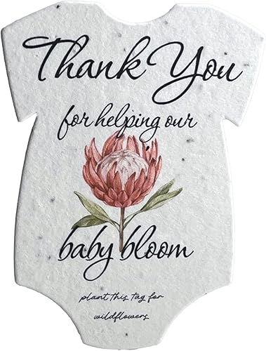 Miniatura 6 de Body para bebé con forma de agradecimiento, papel de semillas de flores de 3 x 2 pulgadas, juego de 12 (verde)