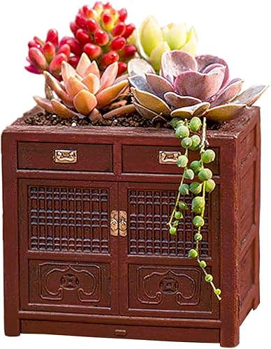 Miniatura 8 de Macetas de madera, mini maceta, maceta retro de resina para suculentas, bonsái, soporte de escritorio, mini adorno (caoba radio) Radio Caoba,Negro