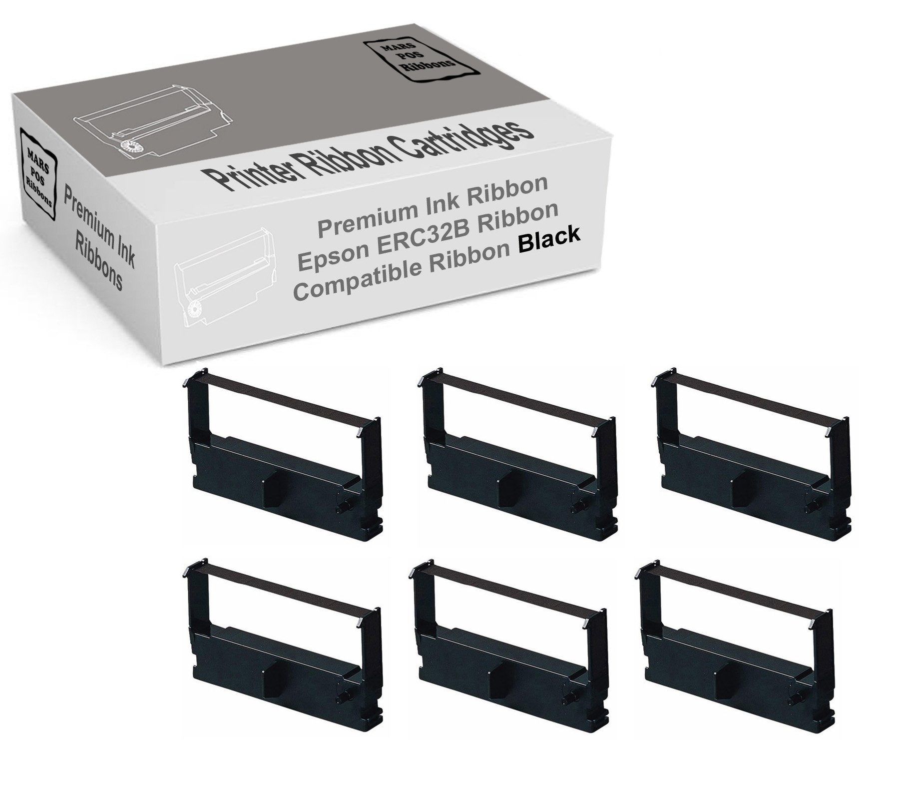 Mars POS Ribbons Compatible with Epson ERC32B for Printers Epson TMU675 TMU420 TMU150 TMH6000 (Black, 6 Pack)