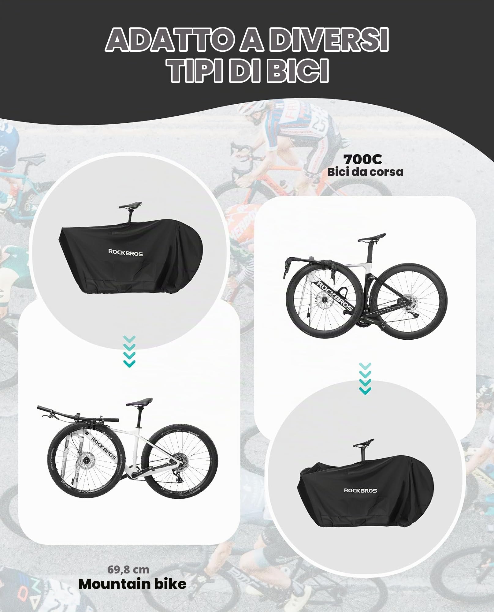ROCKBROS Copertura Bicicletta Interno, Borsa da Trasporto per Bicicletta, Copri Bicicletta Impermeabile 151*81cm, Borsa da Viaggio per Bici da Corsa, Pieghevole e MTB da 26-27.5 Pollici in Treno Auto