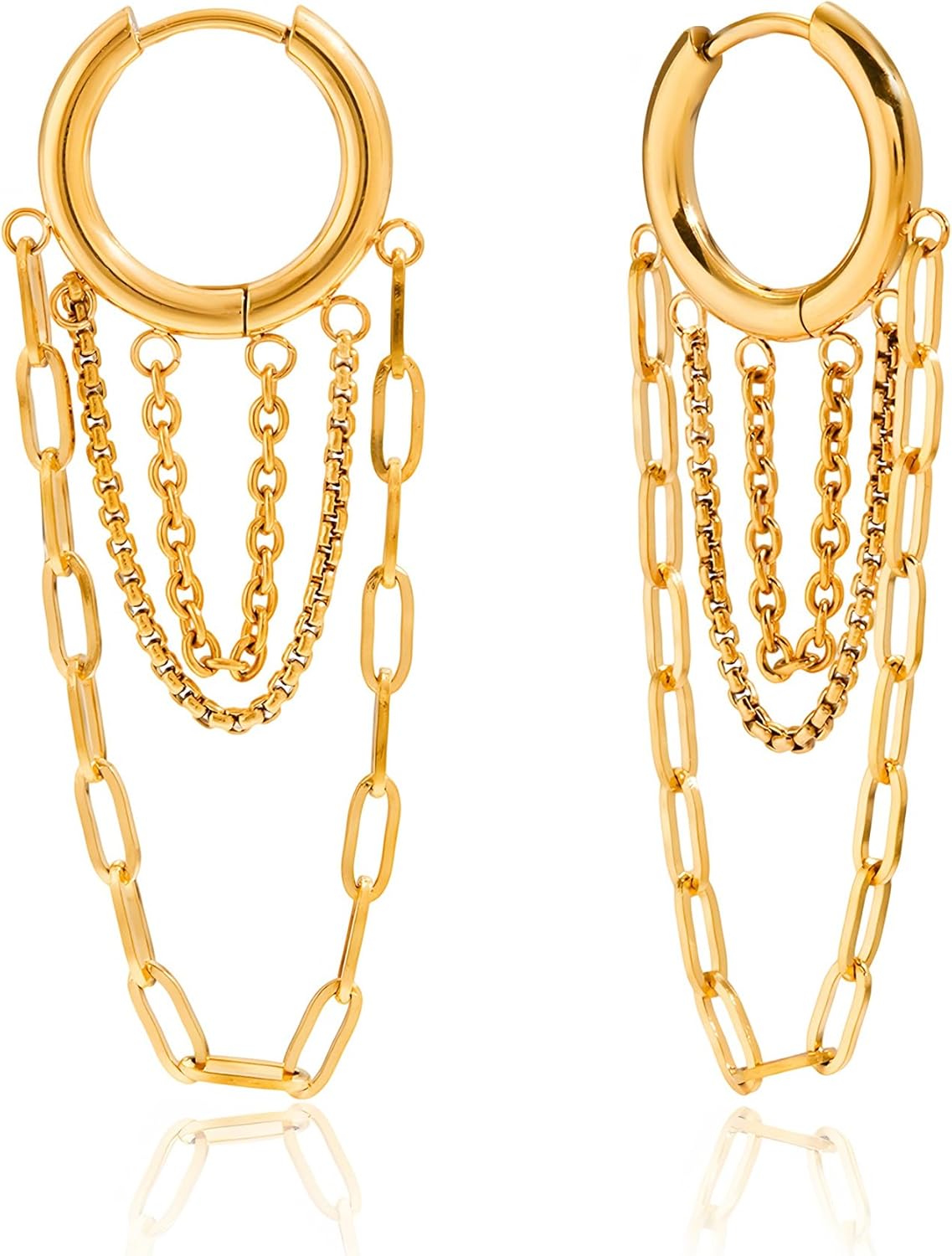 MUYAN Tassel Chain Hoop Earrings for Women Huggie Dangle Chain Earrings Punk Hip Hop Jewelry