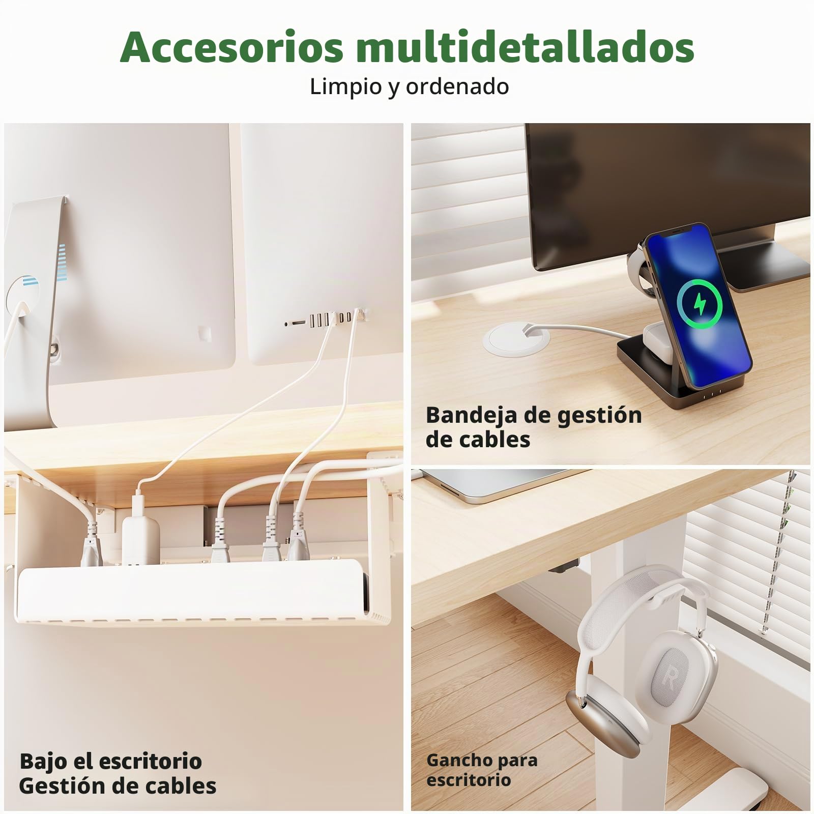 Devoko Escritorio Elevable Eléctrico 200 x 80 cm Roble+Blanco | Ajuste eléctrico de altura, 3 memorias de altura, Gestión de cables integrada, Tecnología anticolisión