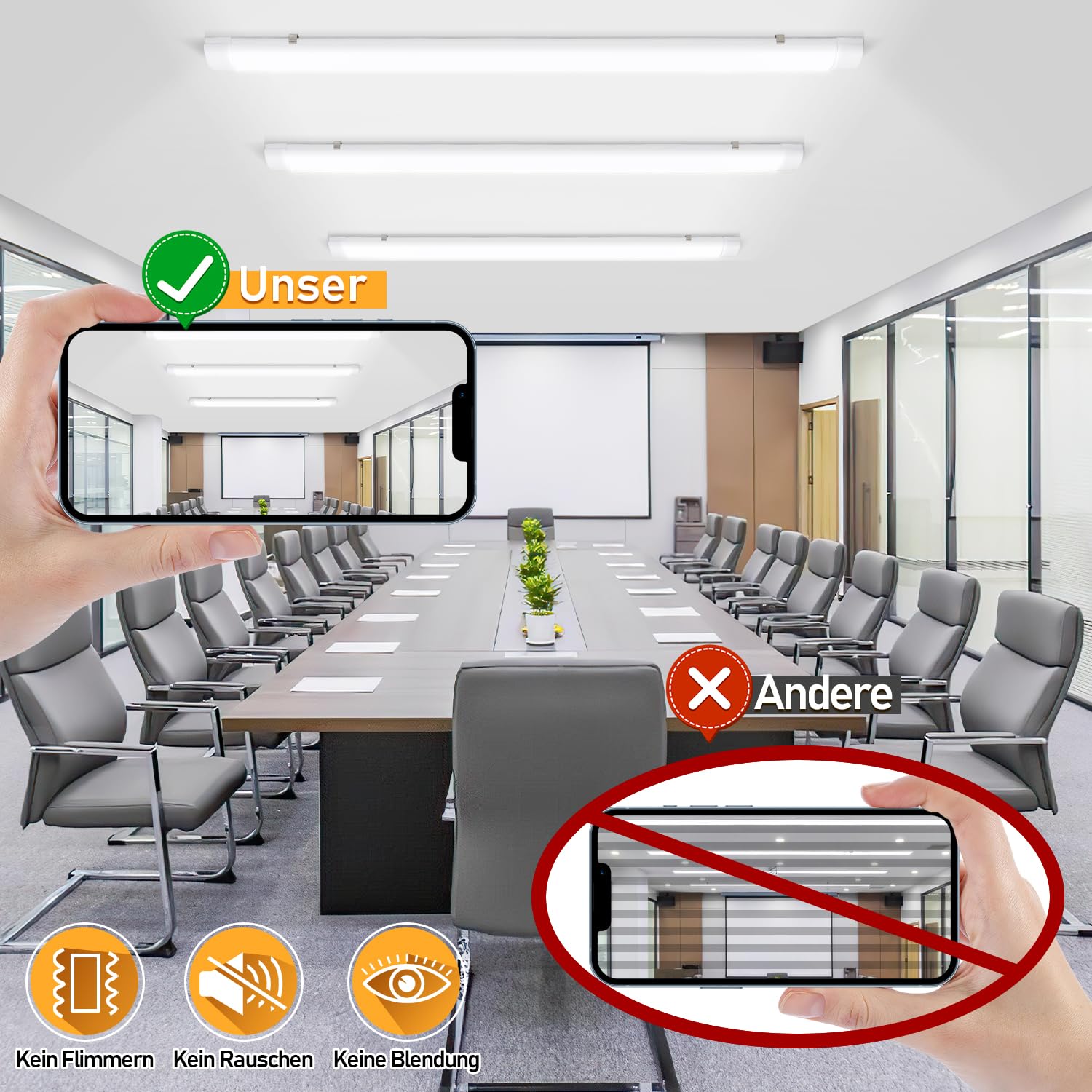 10 unidades LED (60 cm, 18 W, 1530 lm, tubo LED, 4000 K, IP65, luminaria de techo, neón, LED, ángulo de haz de 120 °, luz de techo led para taller, oficina, dormitorio, salón, cocina