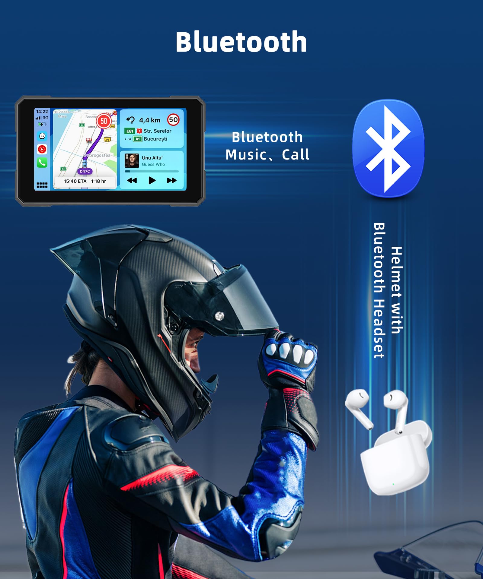 Rimoody Portatile Wireless Carplay Display Motociclo con Dashcam 2 Telecamera Fronte e Retro, 5 Pollici Touchscreen Carplay Android Auto Schermo per Motorbike con App/Bluetooth/IP68 étanche/GPS Navi