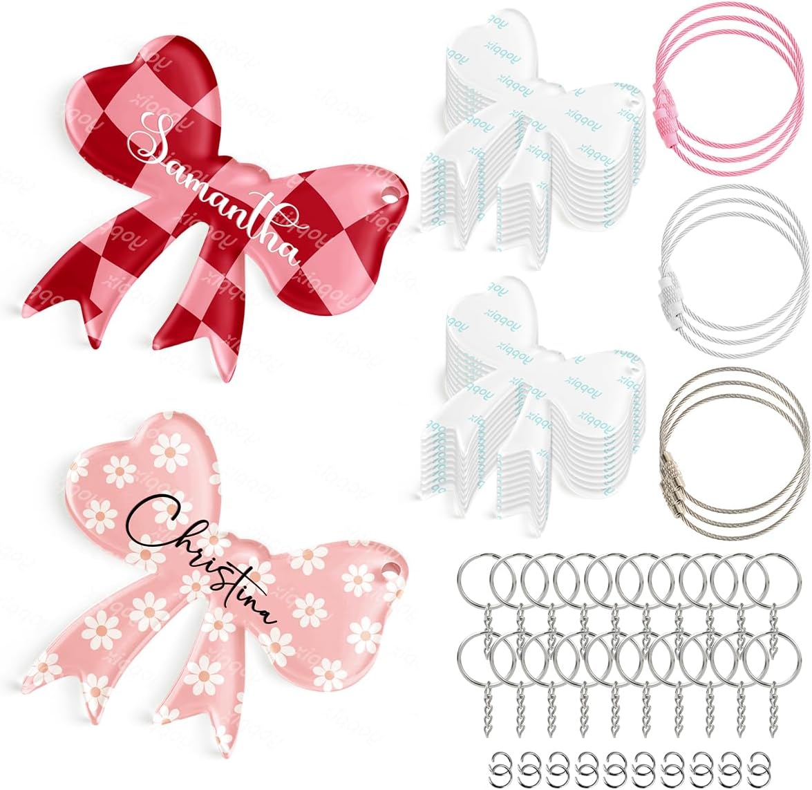 YOPPIX 60 Pcs Sublimation Acrylic Motel Keychain Blanks, with 20 Fixing Clips and 20 Key Rings for Heat Transfer Keychain Bag Decor Room Labels Hotel Key Tags Home Gift Crafts Supplies