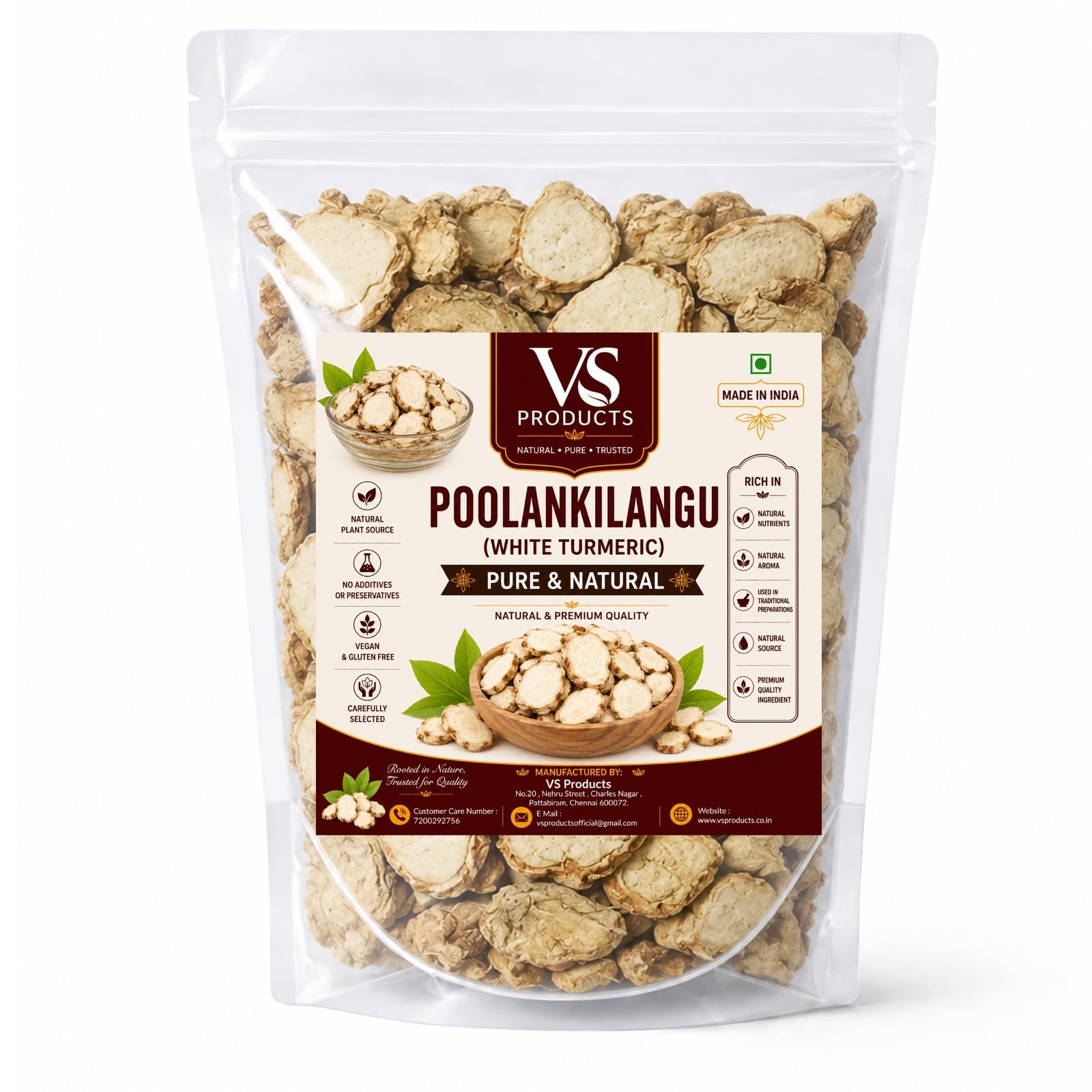 VS Products White Turmeric Root, 150g, Kichilli Kilangu, Poolankilangu, Zeodary Root, Curcuma Zedoaria, Kapur kachri, Spiked Ginger Lily (pack of 1 x 100g, pack of 1 x 50g)-image-42