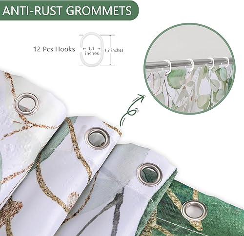 Miniatura 7 de Cortina de ducha de plantas amarillas y verdes para baño, cortinas de ducha de otoño en acuarela con patrón de hojas de eucalipto, cortina de ducha