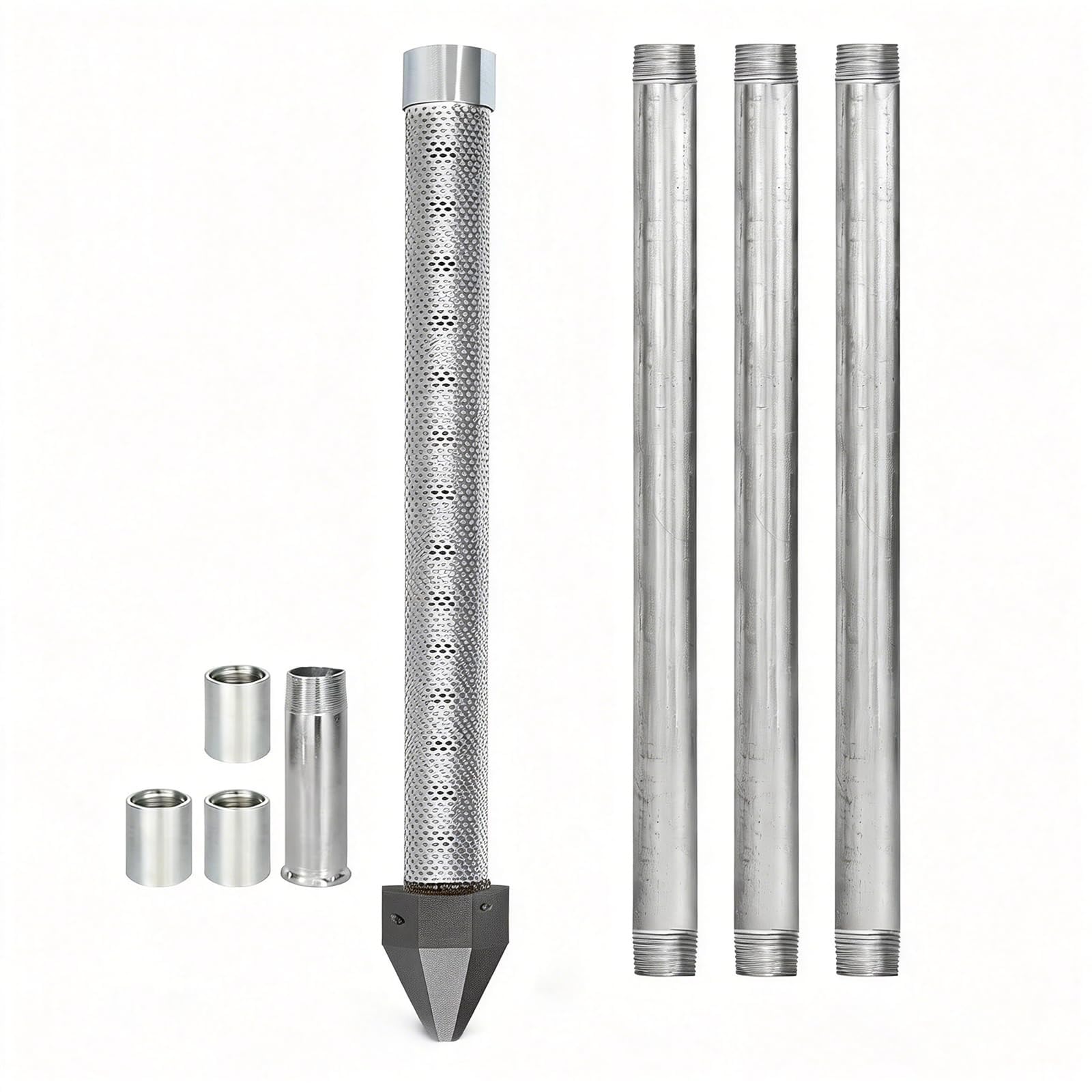 Well Drive Point,1-1/4 Stainless Steel Drive Point Well Kit,Heavy Duty Shallow Well Drilling Kit for Drive Sand Point Well&Soft Soil Well,36" Length Pipe, 60 Gauze Mesh Screen Clean Water(3+1kit)