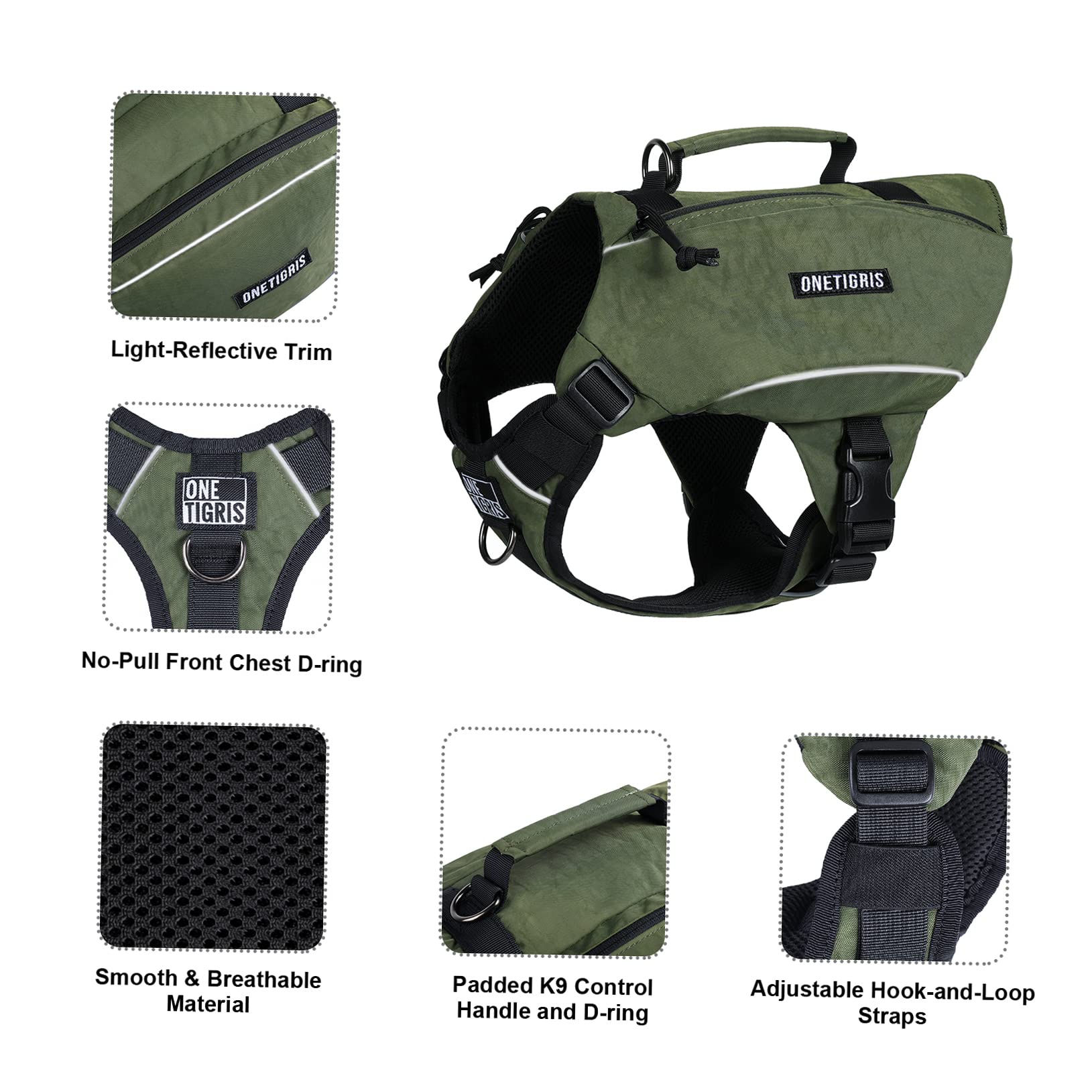 OneTigris CAMELUS Mochila de perro rasgado, camping, senderismo, para perros de tamaño M/L (M, Ranger verde)