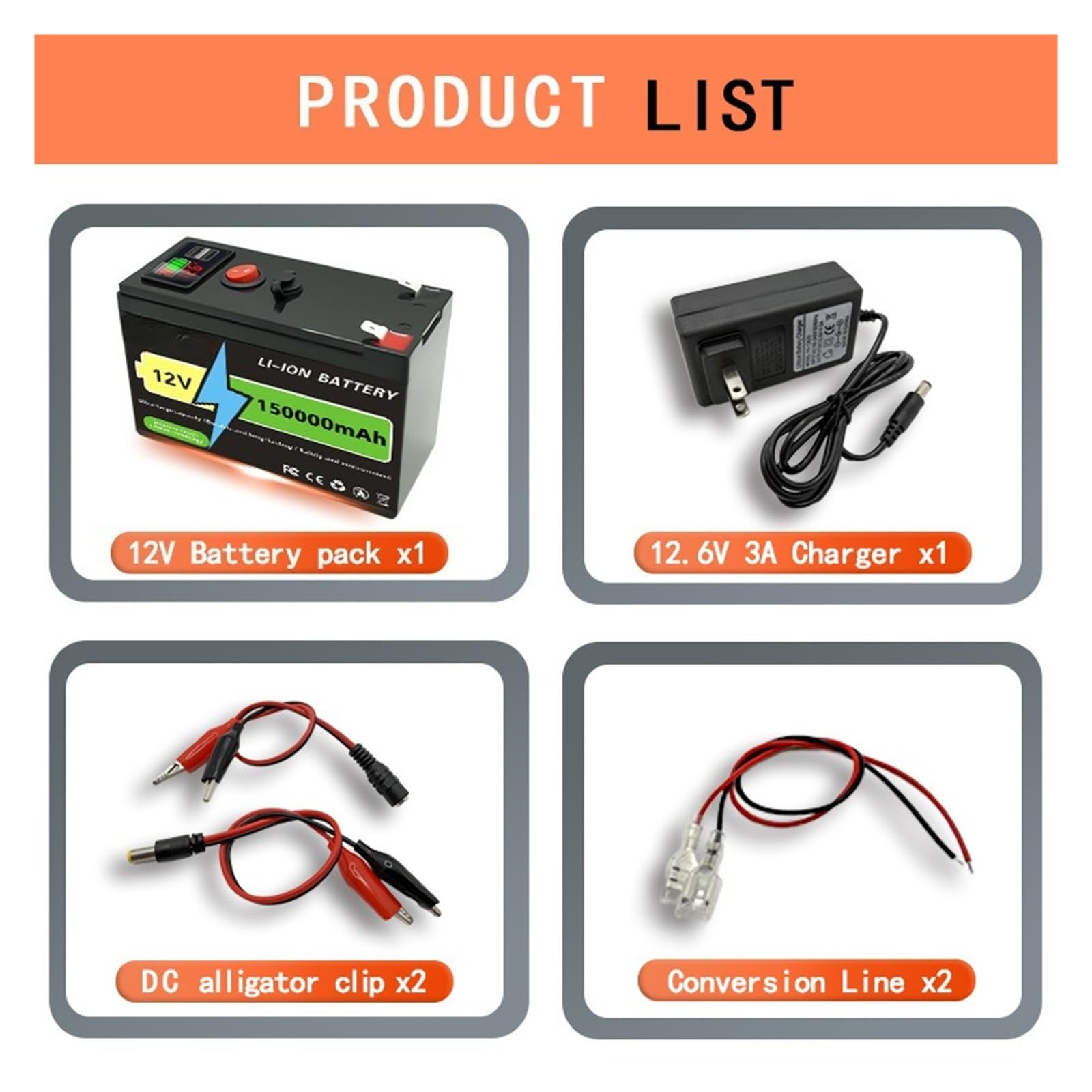 60AH Stessa batteria al litio ferro fosfato da 12 V di grande capacità Batteria di resistenza for accumulo di energia esterna da 150 Ah(1PC 80AHcharger)