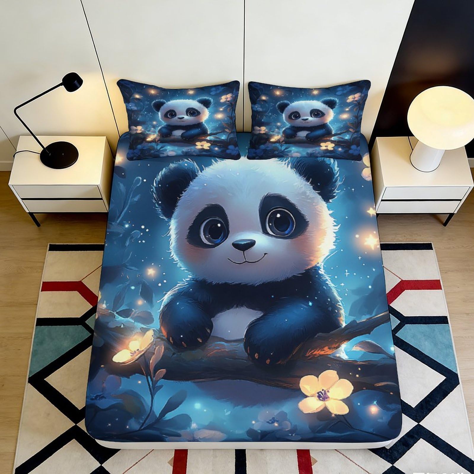 Pnayamiorkfel Style-2 3D Printed Cute Panda Fitted Sheet Microfiber Soft Breathable Night Forest Mattress Cover For Bedroom Guest Room Decor 90X200x25cm