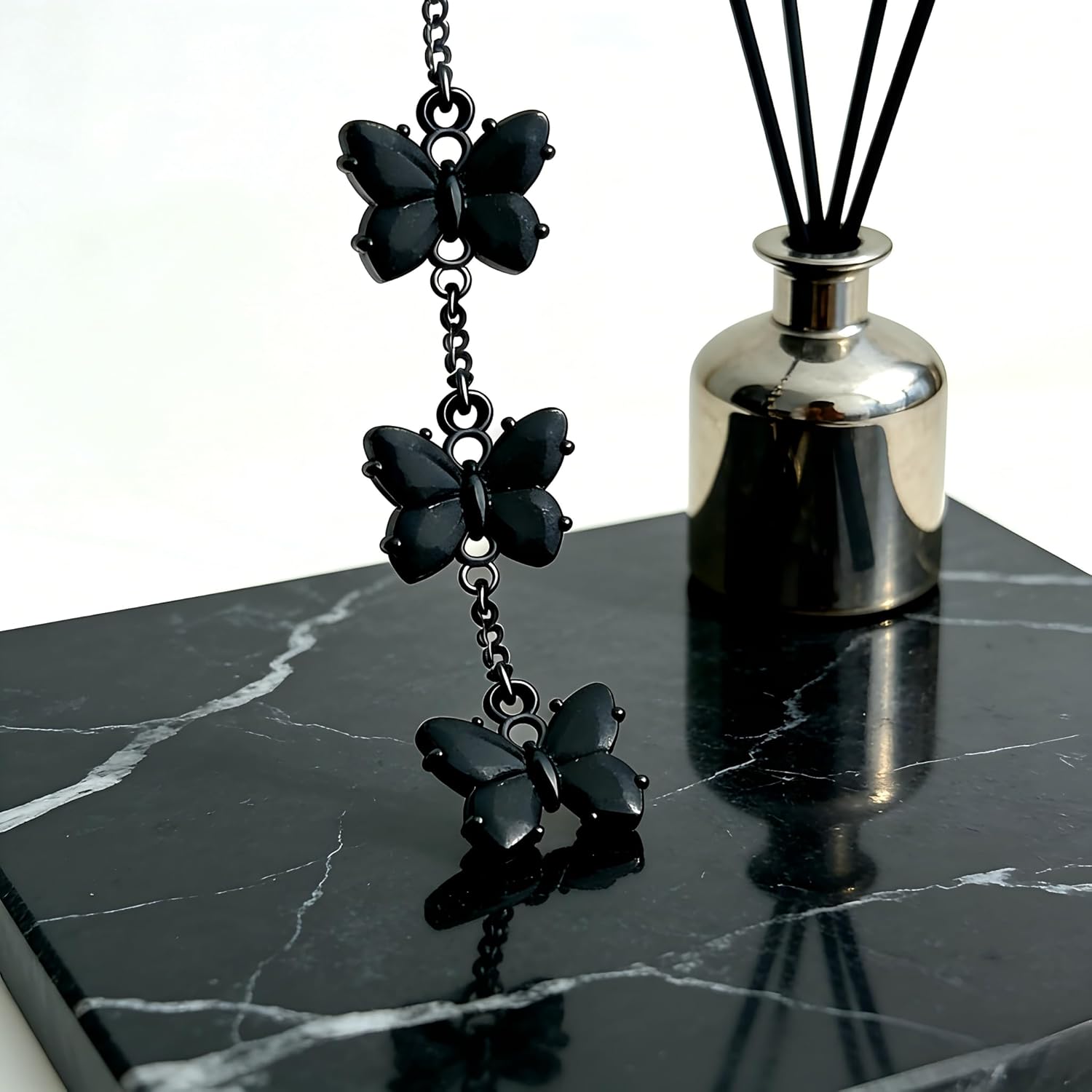 6. Glossy Black Crystal Butterfly with Silver White Accents Created As A Sophisticated Luggage Tags Option and Versatile Suitcase Accessory SL766