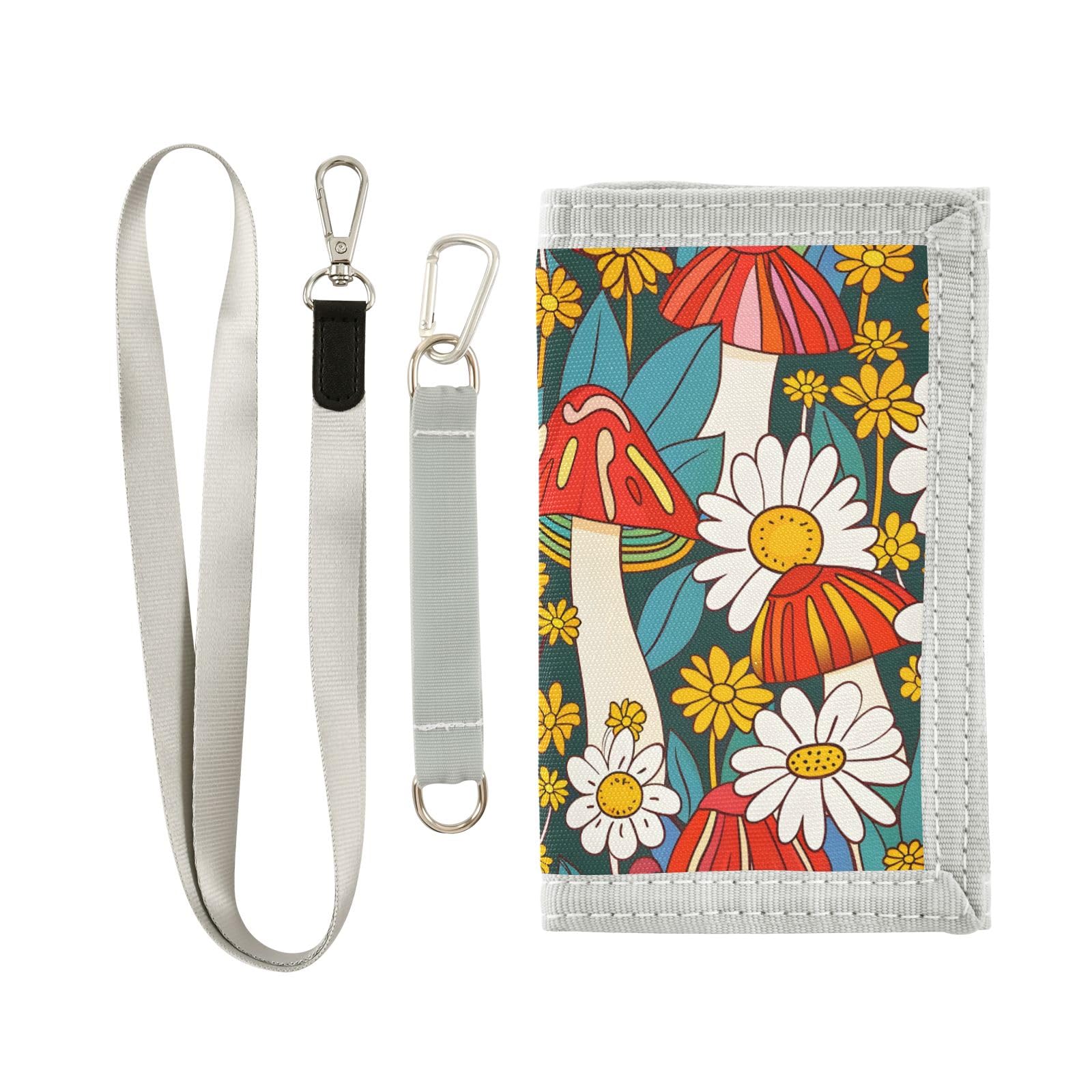 ALAZA Kids Wallets for Boys Girls Toddler Trifold Wallet Children Small Flowers Mushrooms Rainbows with Zipper Coin Pocket