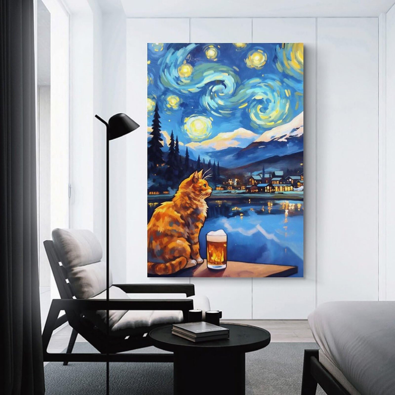 Junmoney Cat Night Out Hanging Wall Art, 24x36inch(60x90cm), for Home Walls, Creative Rooms Or Shared Spaces, A Flexible Wall Accent for Shared Spaces