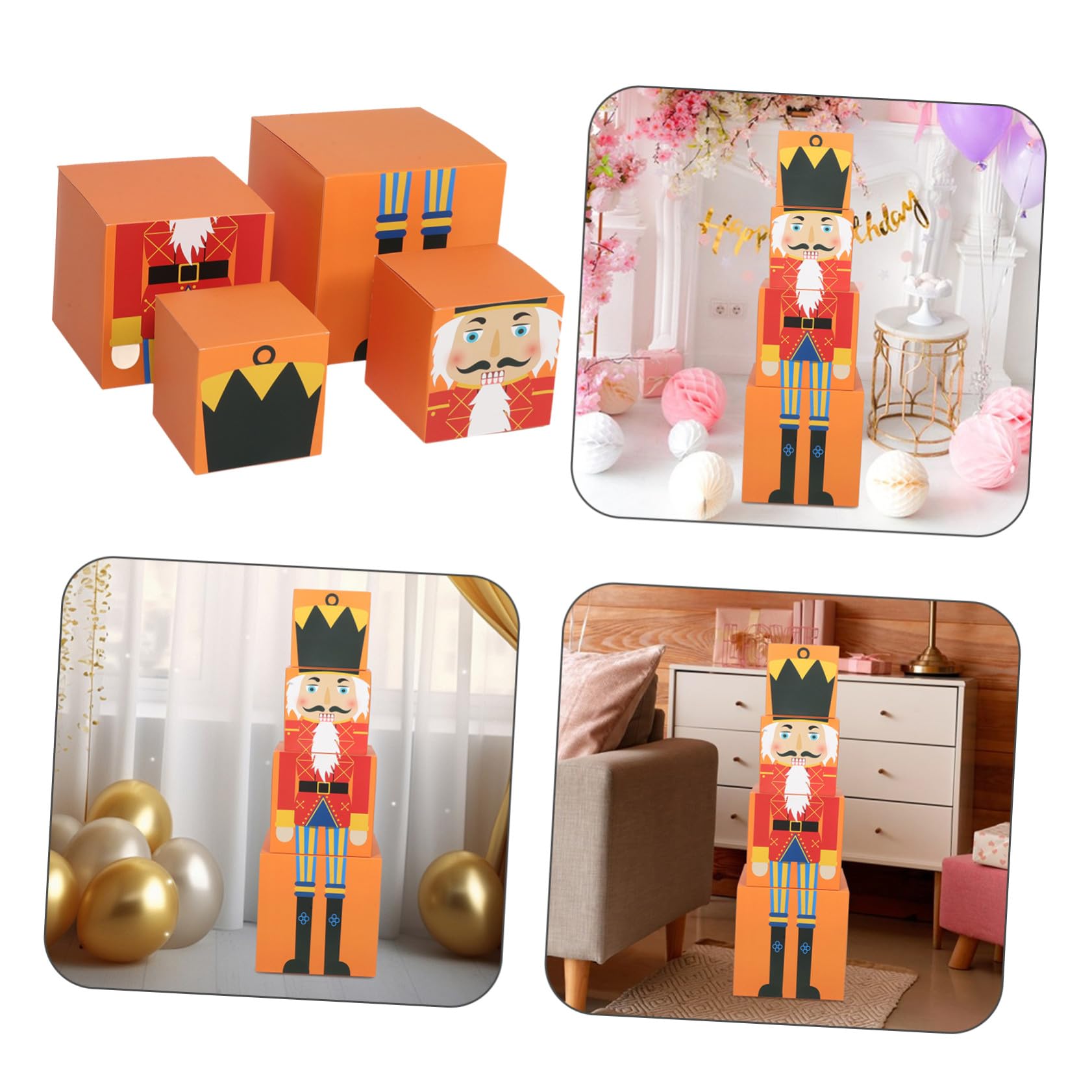 ELAYARD Set di Scatole Natalizie a Tema Fiabesco Design Multifunzionale in Carta Arancione, Comode da Trasportare, per Feste e Decorazioni Festive