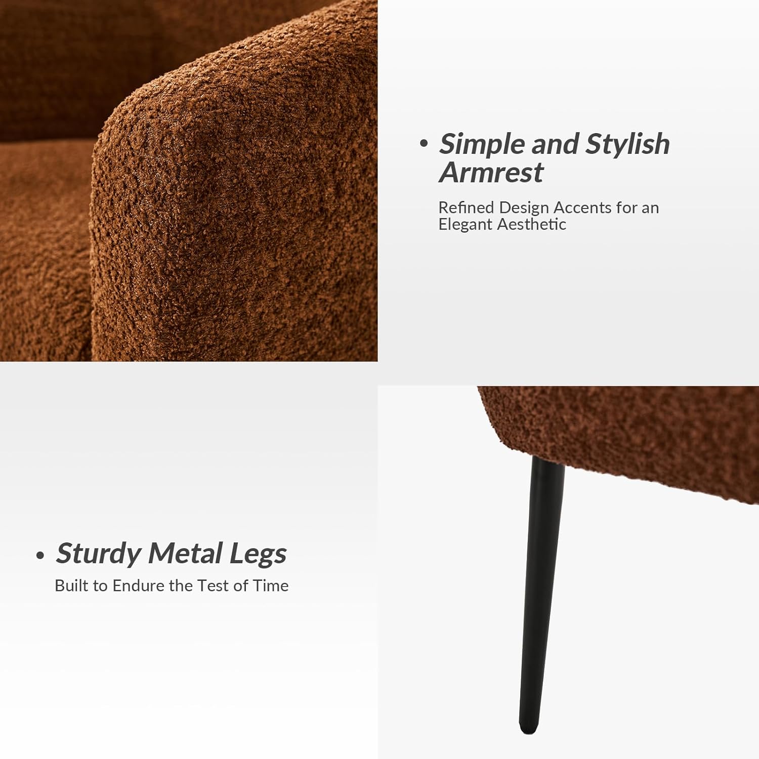 HULALA HOME Boucle Accent Chair, Cozy Accent Barrel Chair with Metal Legs, Upholstered Lounge Chair Single Sofa Armchair for Bedroom Living Room Reception Room Office, Rust