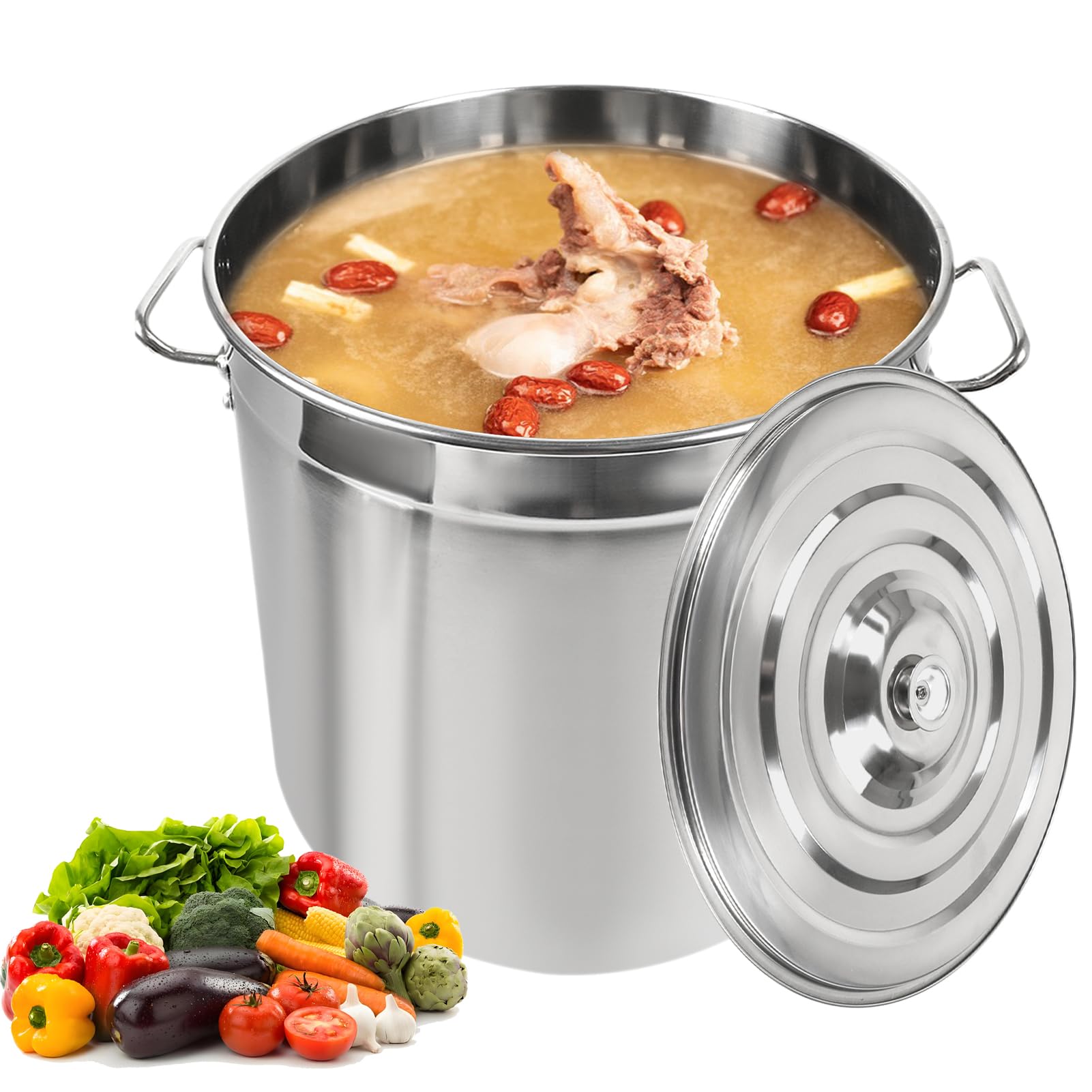 Ollas para sopa Olla de cocina grande, 50L Olla de acero inoxidable inducción con asas fuertes y tapa, grosor 3 mm, olla para sopa para todos los tipos de fogones y cocinas grandes