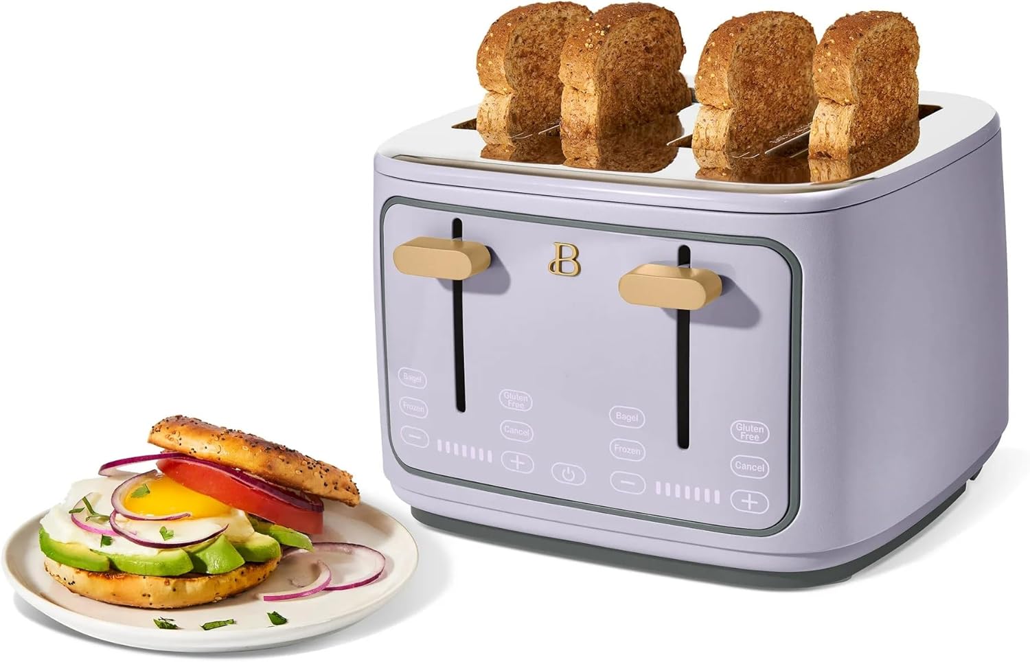 4 Slice Toaster with Touch Control Panel, 1800W Fast Heating, 7 Toast Shade Levels, Extra Wide Slots for Bagels, Removable Crumb Tray (Lavender)