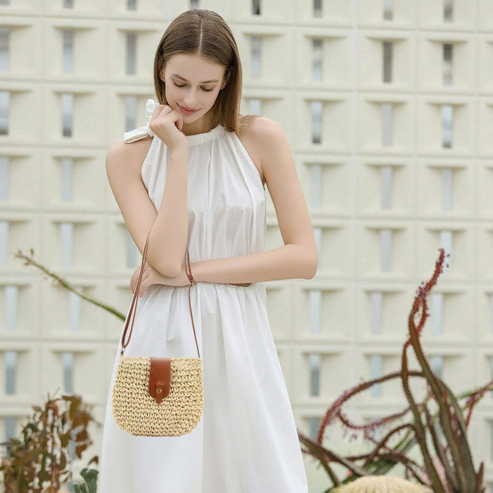 GWAWG Słomkowe torby crossbody o dużej pojemności dla kobiet, małe torebki i torebki, szydełkowana torba plażowa hobo i torby na ramię z spacerem po plaży, wakacje na wyspie, spacer po parku, jazda na