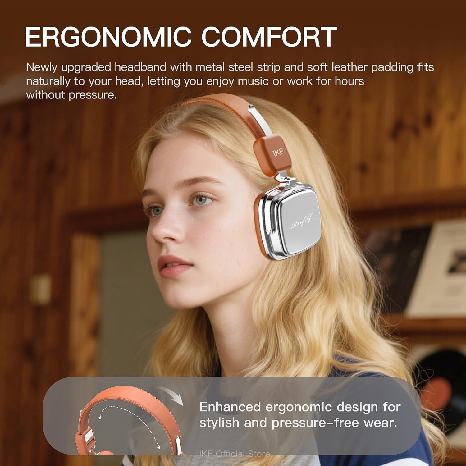 iKF R2 Retro Classic Wireless Headphones,On Ear Headset,Ergonomic Design,40mm Drivers, ENC Clear Call, Bluetooth & Wired Dual Mode, 60H Playback,Throwback 80s 90s,OOTD(Brown) - Image 3
