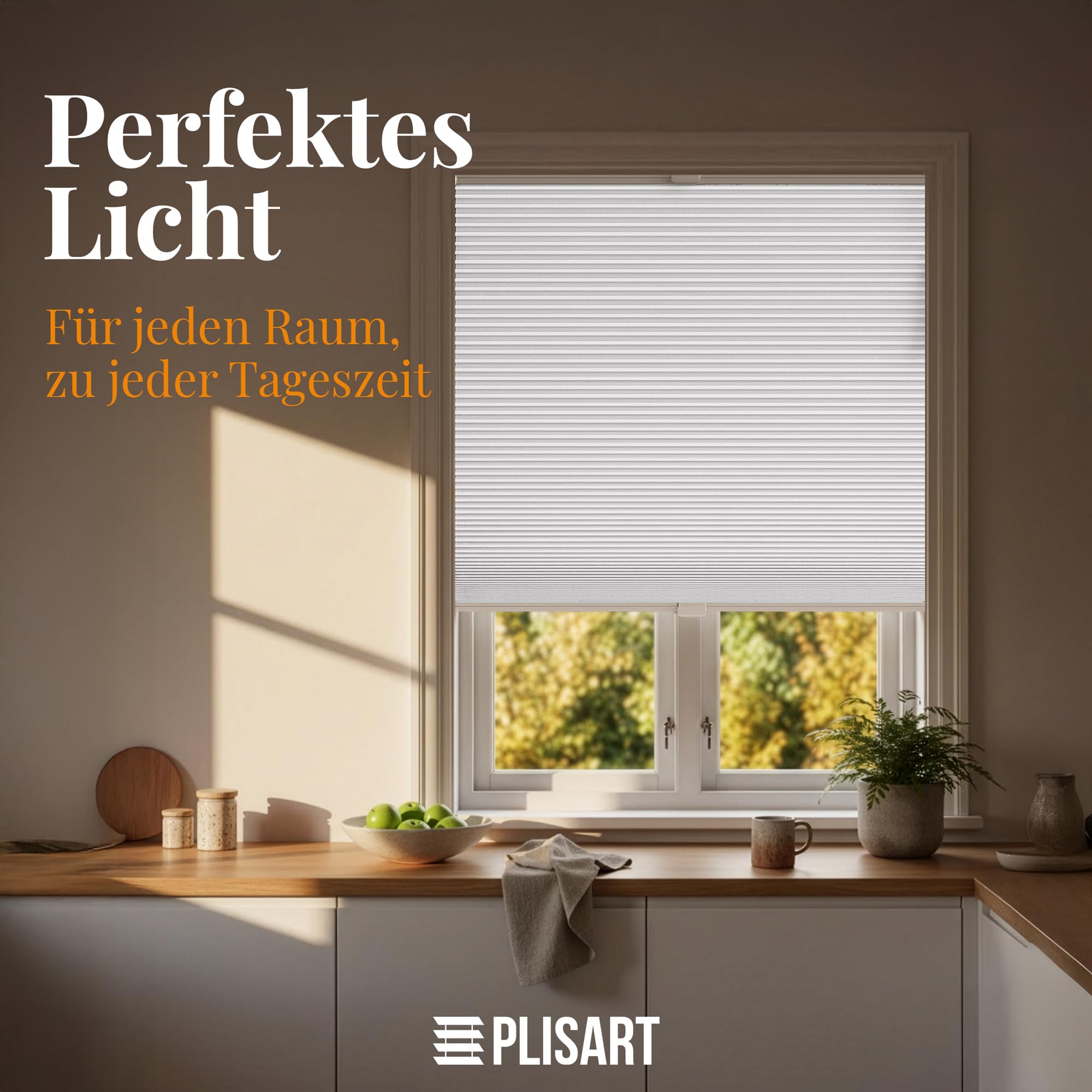 Plisart Wabenplissee Klemmfix ohne Bohren, 100% Verdunkelung Honeycomb Rollo zweifarbig, Weiß-Weiß 120x120cm - Thermo Faltrollo mit Metallklemmen für Fenster & Tür, Jalousie, Plisseerollo