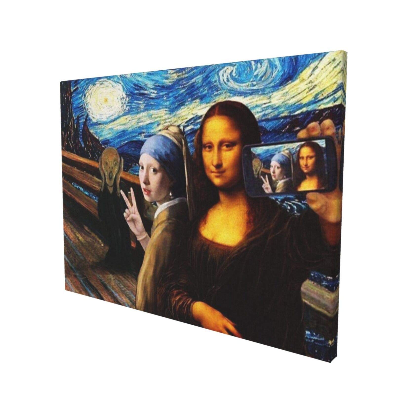 Amazon.co.jp: 絵画 モナリザ 写真を撮る おもしろ 装飾画 壁掛け油彩