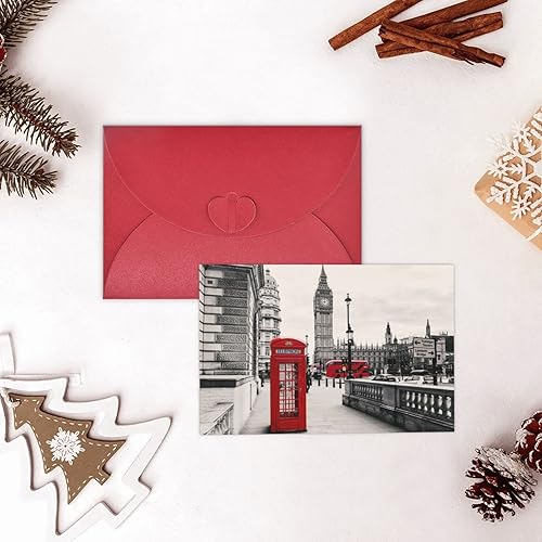Miniatura 8 de Tarjetas de felicitación con sobres, cabina de teléfono roja, impresión de la calle de Londres, tarjetas de día festivo, tarjetas divertidas de