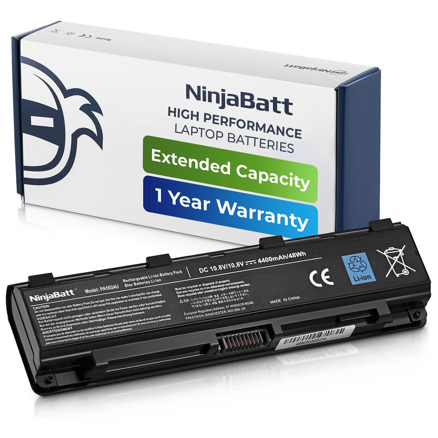 NinjaBatt Battery for Toshiba PA5024U-1BRS PA5026U-1BRS PABAS260 PABAS262 PA5023U-1BRS PA5025U-1BRS Satellite S855 C855 C850 P850 L850 L855 High Performance [6 Cells/4400mAh/48wh]